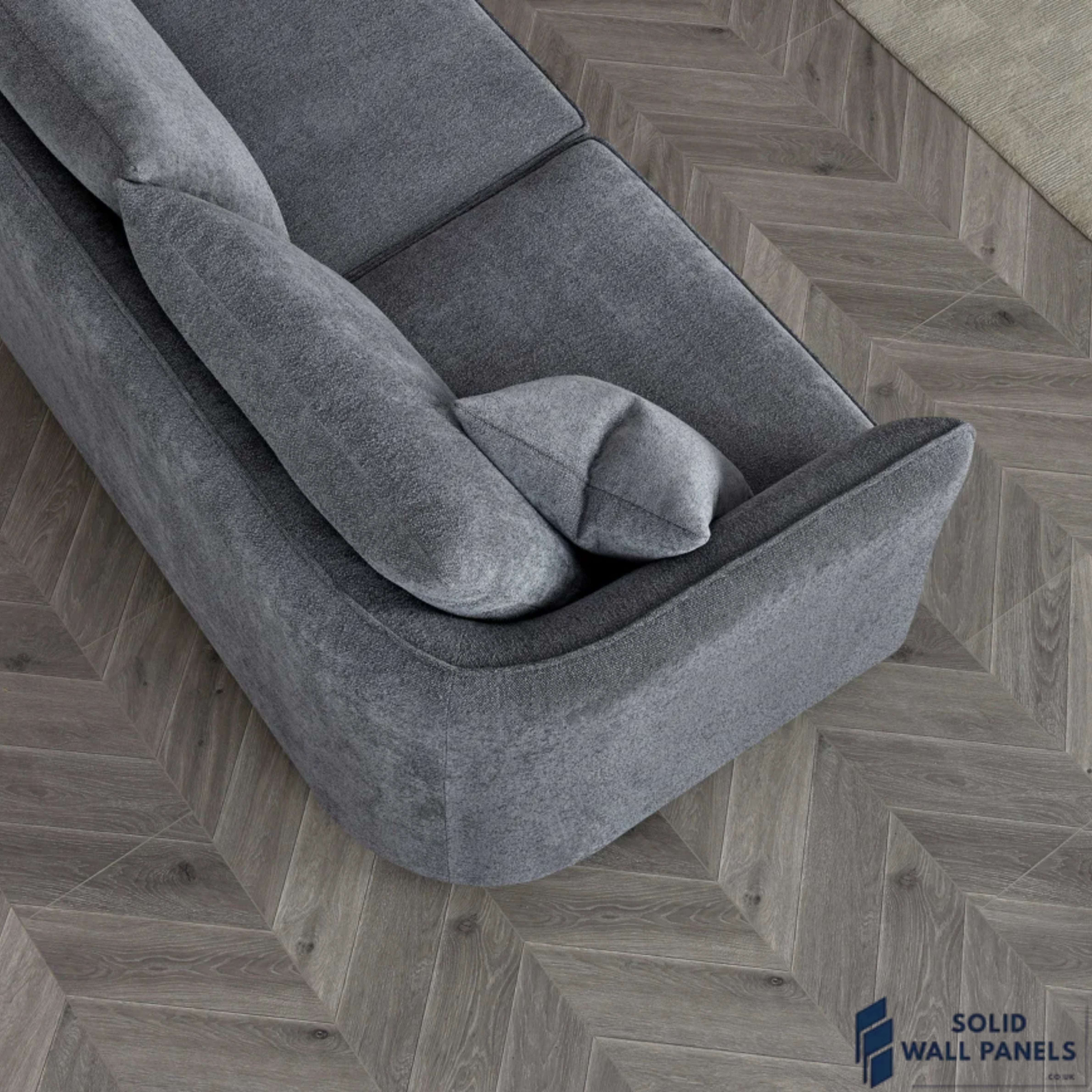 Rubin Corner Chaise – Charcoal Boucle Fabric | Modern Curved Design