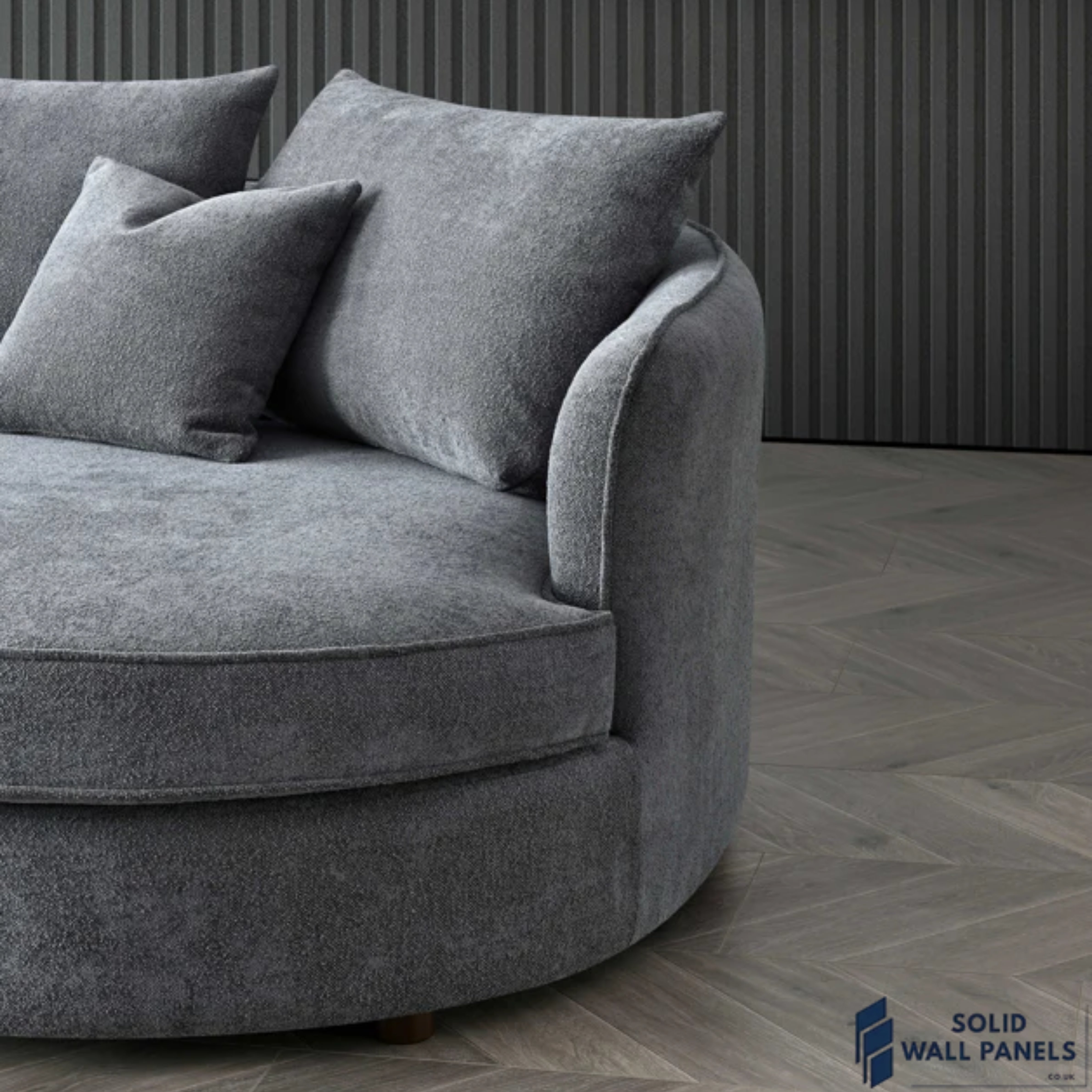 Rubin Corner Chaise – Charcoal Boucle Fabric | Modern Curved Design