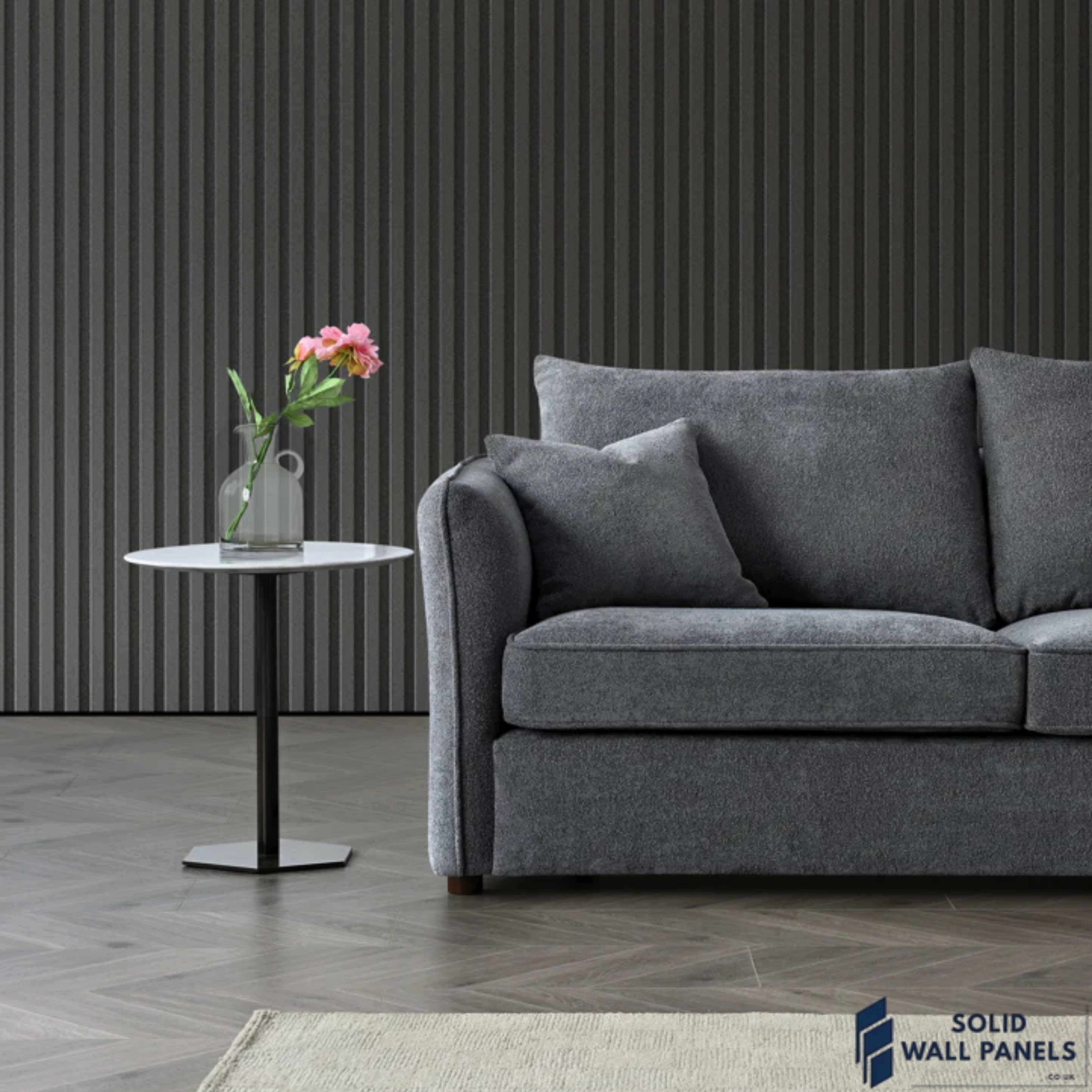 Rubin Corner Chaise – Charcoal Boucle Fabric | Modern Curved Design