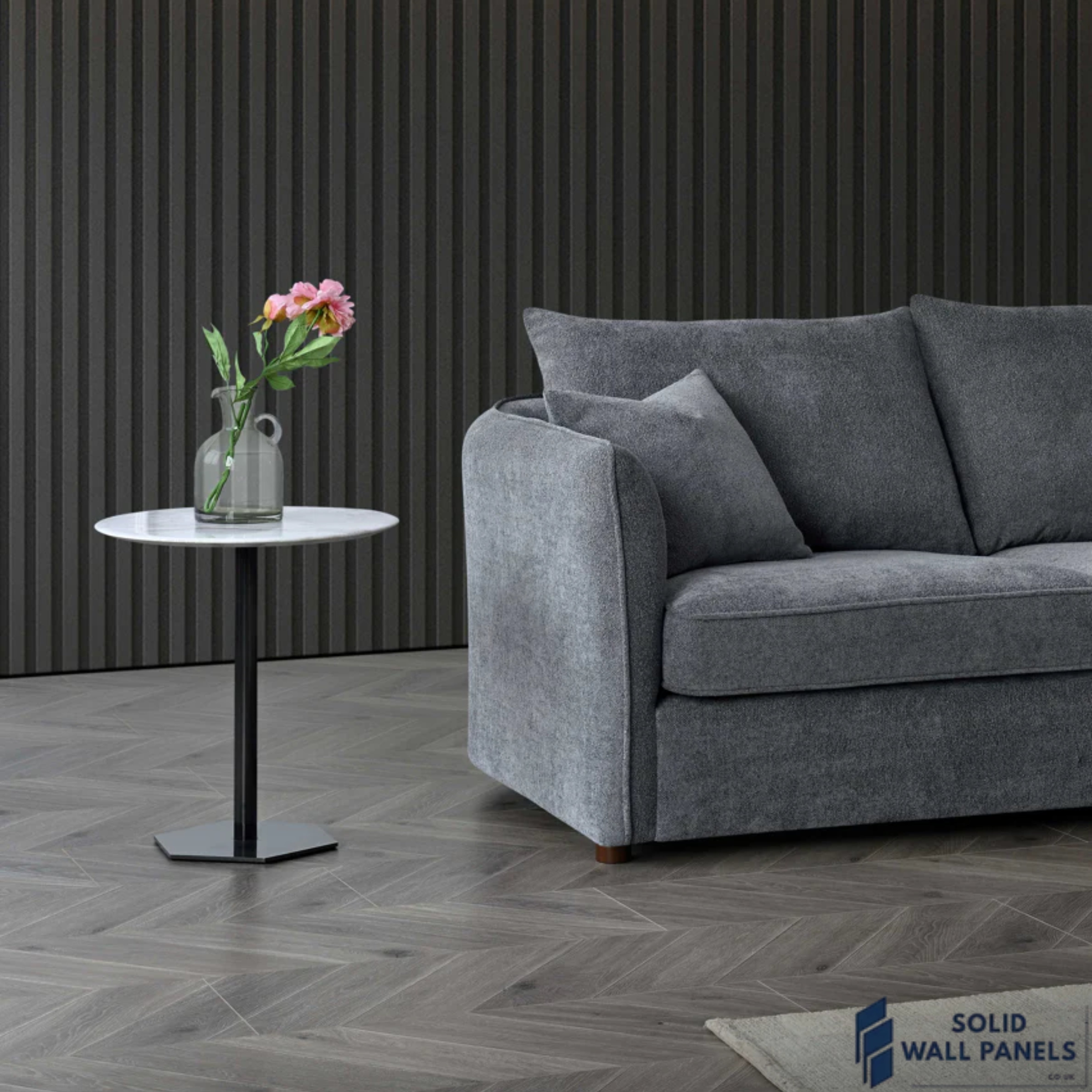 Rubin Corner Chaise – Charcoal Boucle Fabric | Modern Curved Design