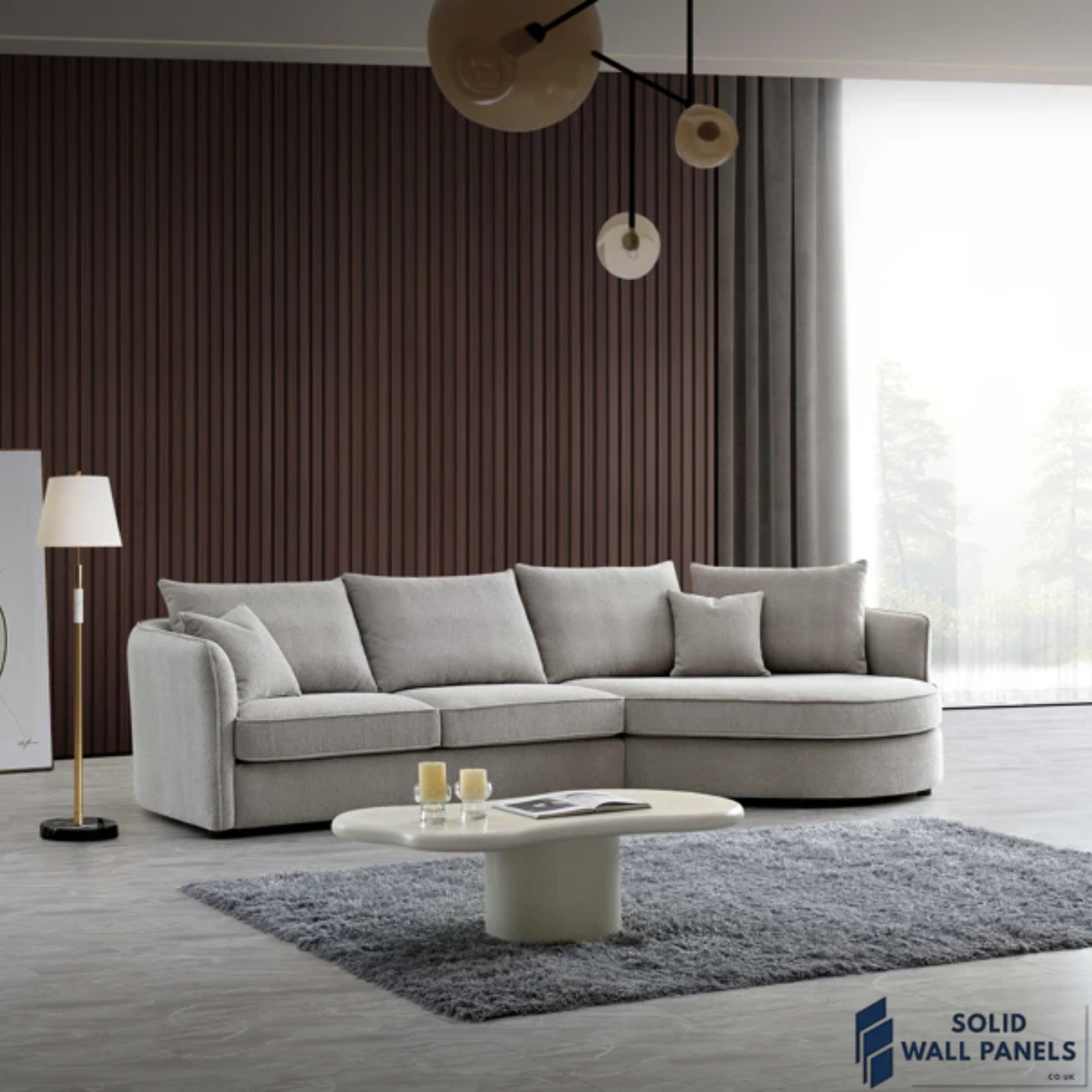 Rubin Corner Chaise – Pebble Boucle Fabric | Curved Modern Design