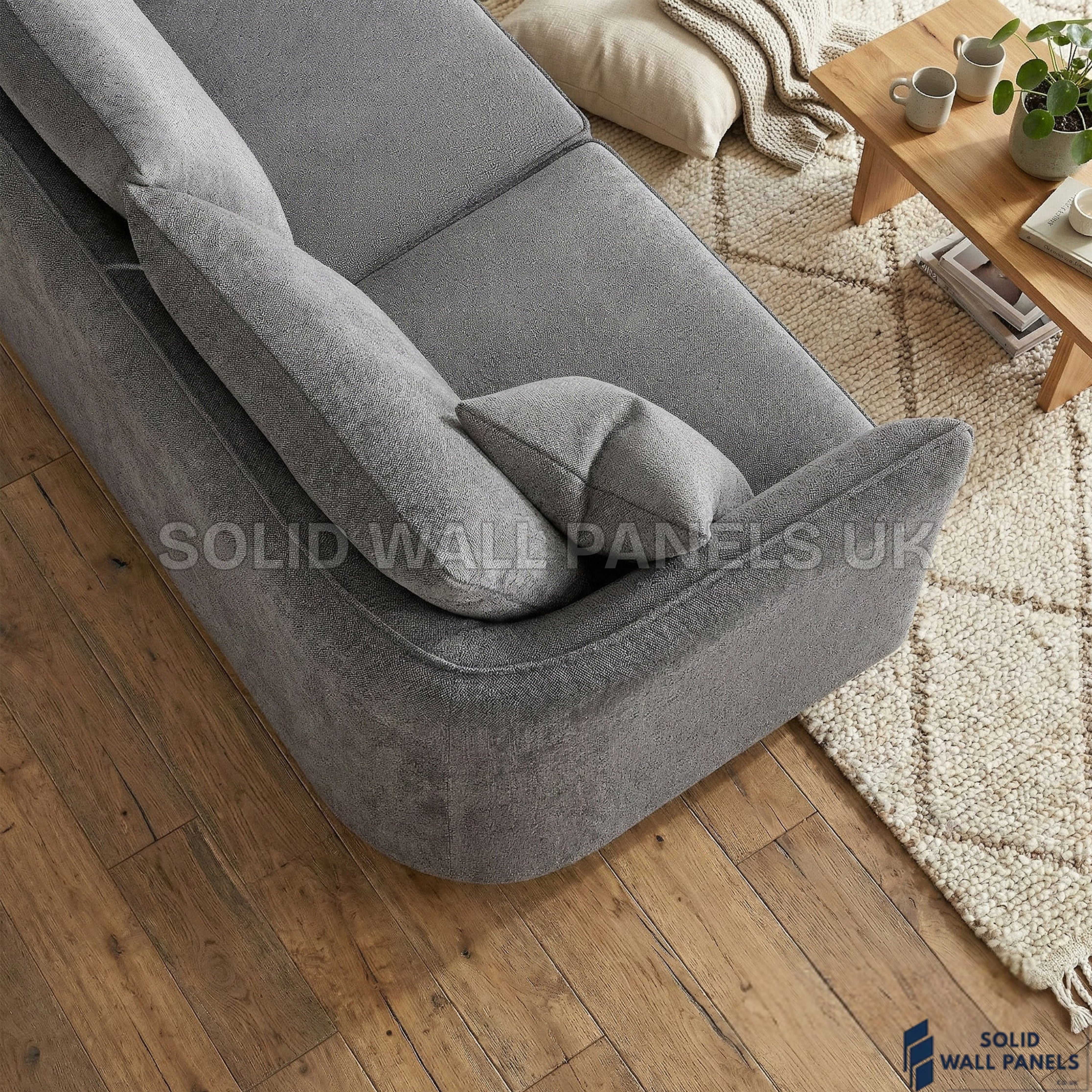 Rubin Bouclé Corner Sofa – Charcoal Grey Fabric | Right Hand Curved Chaise Design