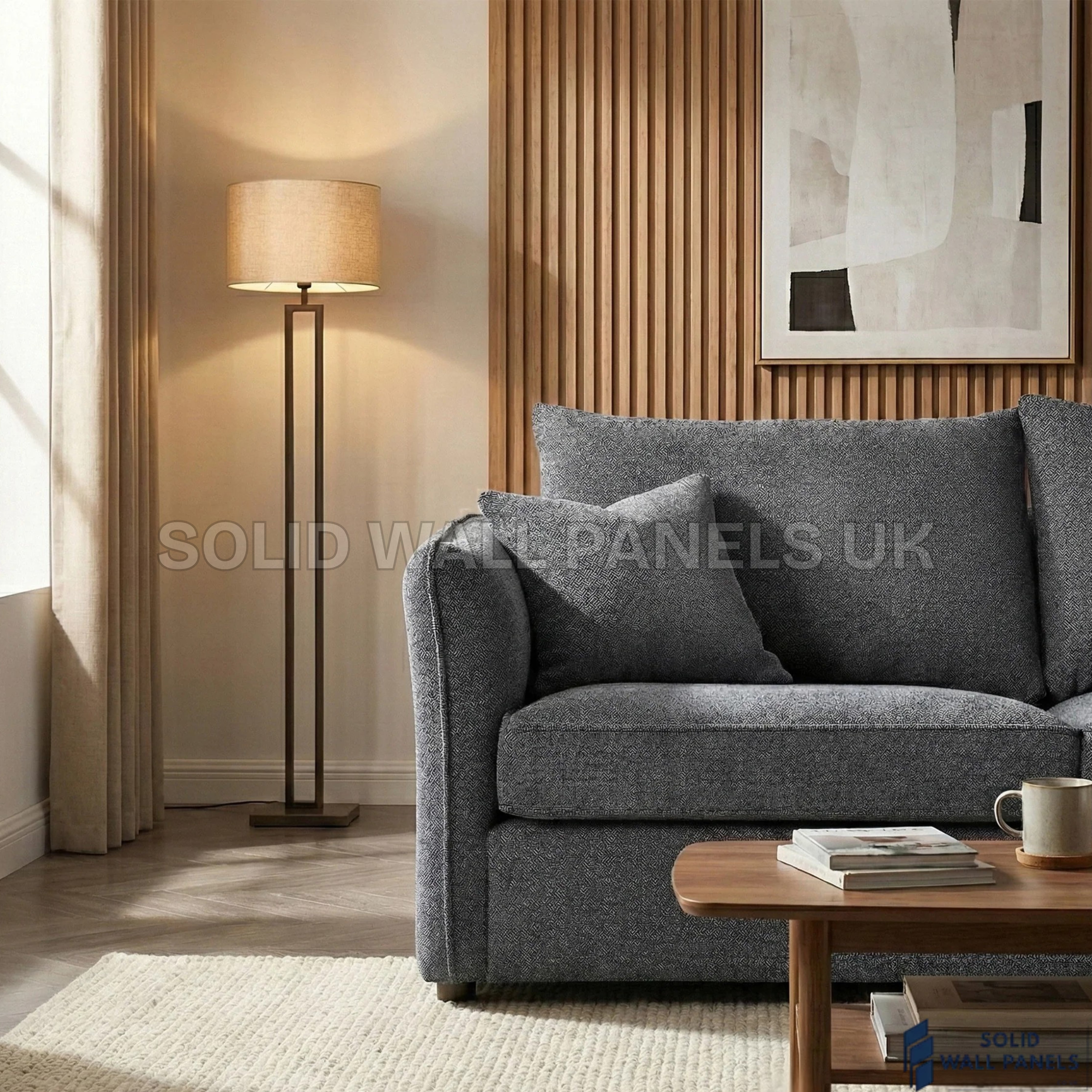Rubin Bouclé Corner Sofa – Charcoal Grey Fabric | Right Hand Curved Chaise Design