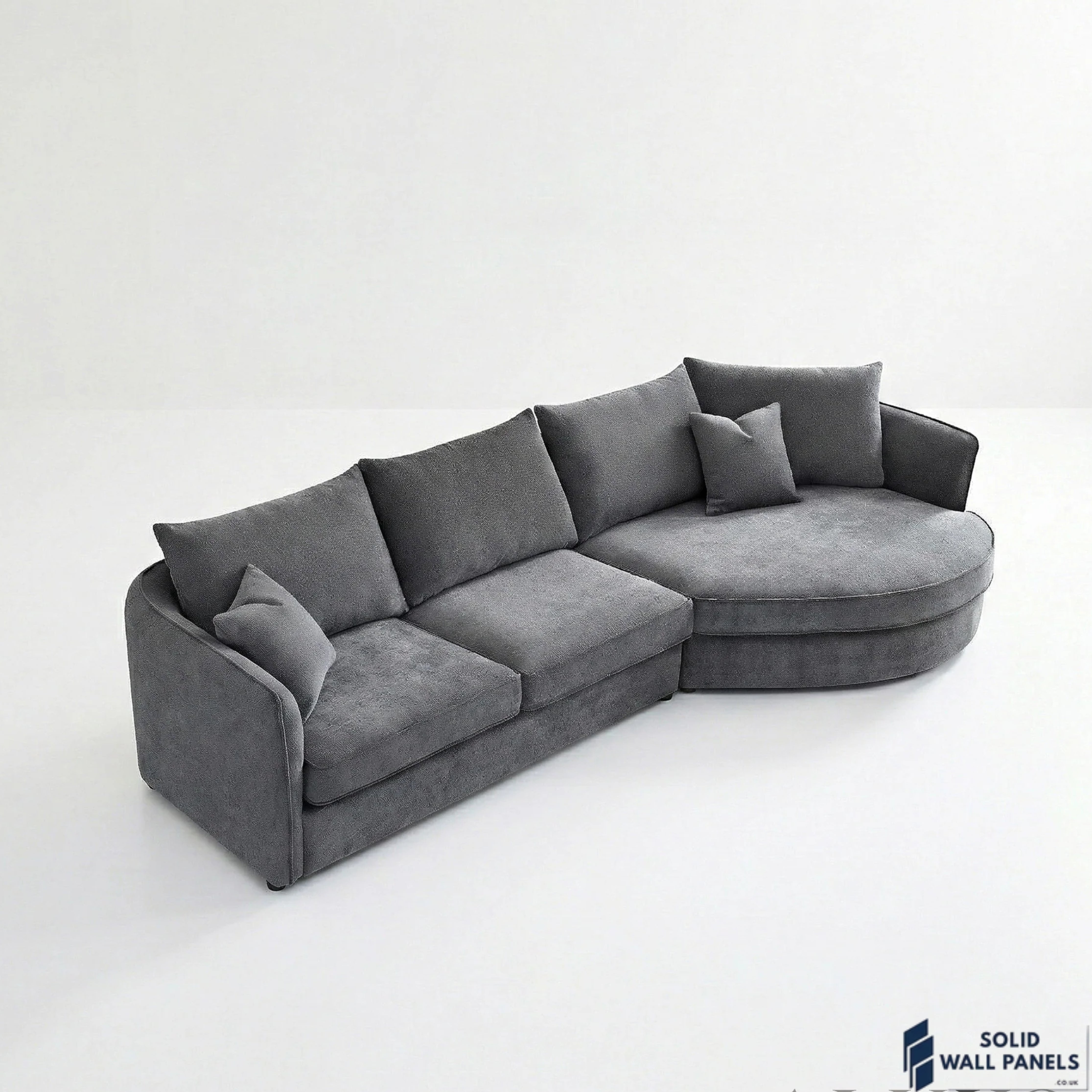 Rubin Bouclé Corner Sofa – Charcoal Grey Fabric | Right Hand Curved Chaise Design
