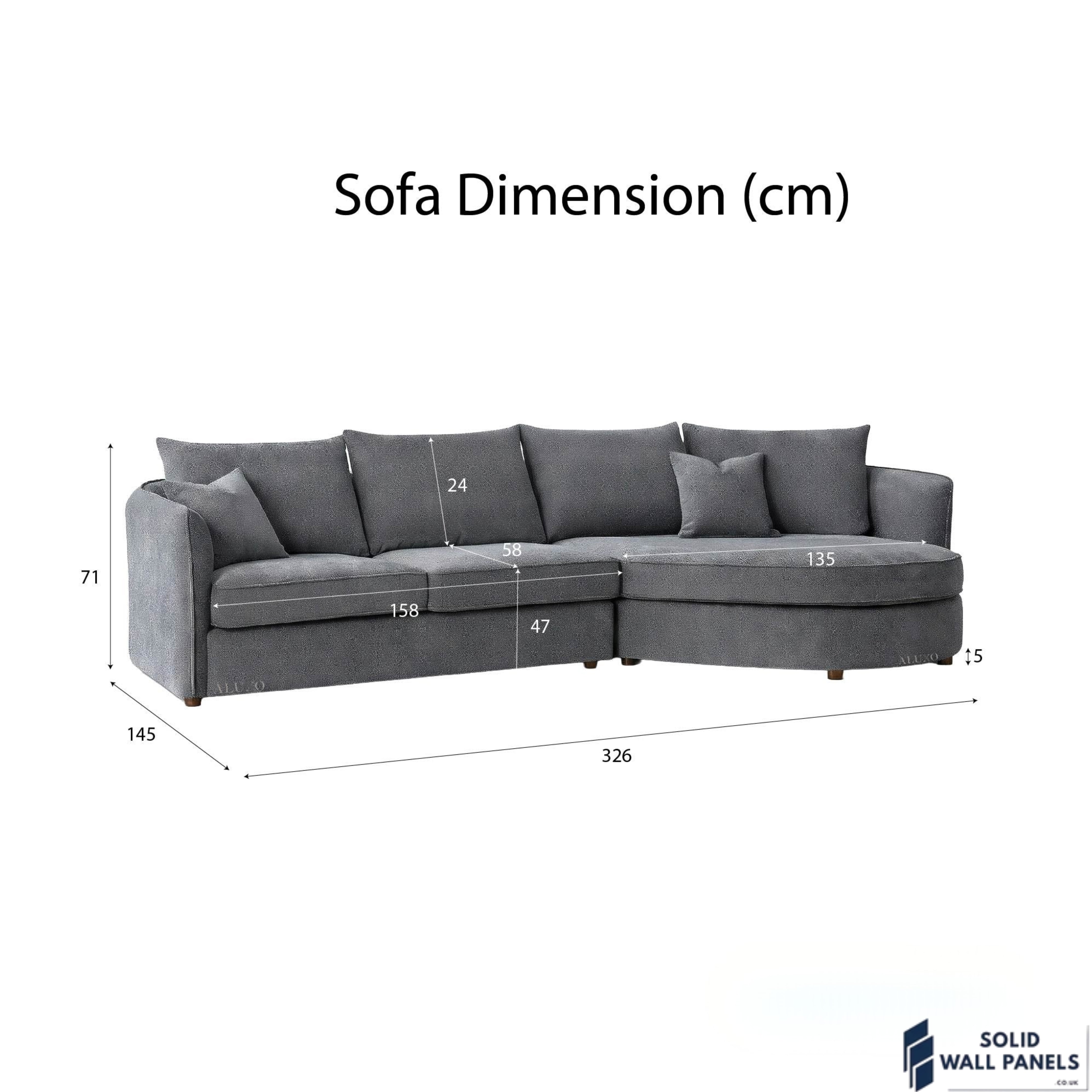 Rubin Bouclé Corner Sofa – Charcoal Grey Fabric | Right Hand Curved Chaise Design
