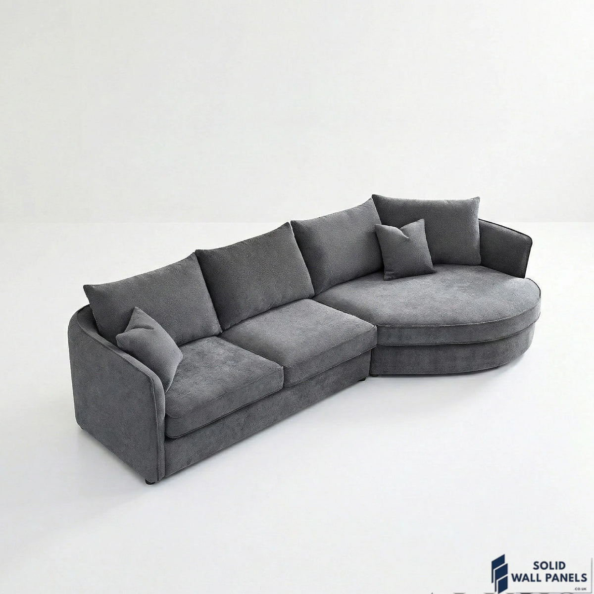 Rubin Bouclé Corner Sofa – Charcoal Grey Fabric | Right Hand Curved Chaise Design