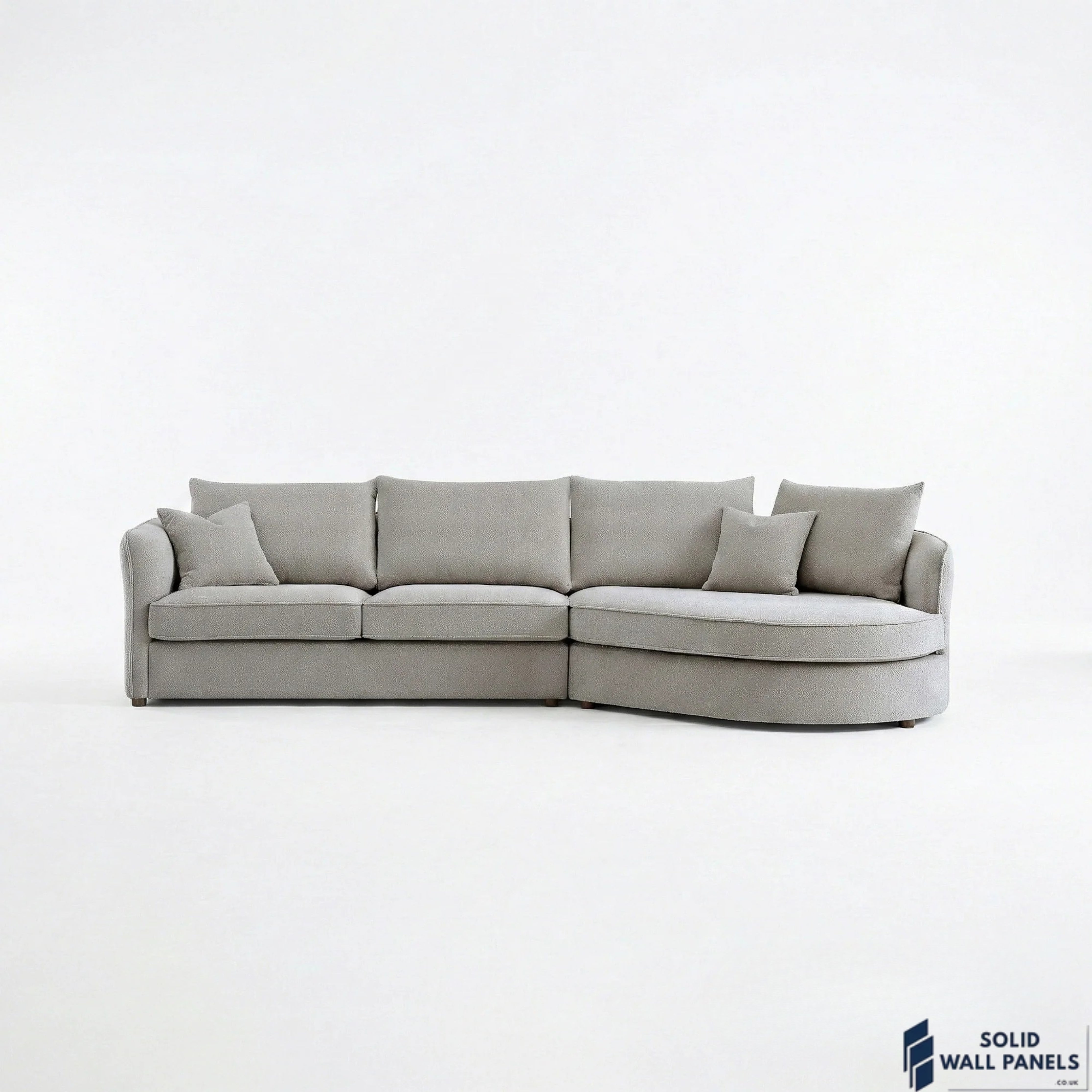 Rubin Bouclé Corner Sofa – Pebble Grey Fabric | Right Hand Curved Chaise Design