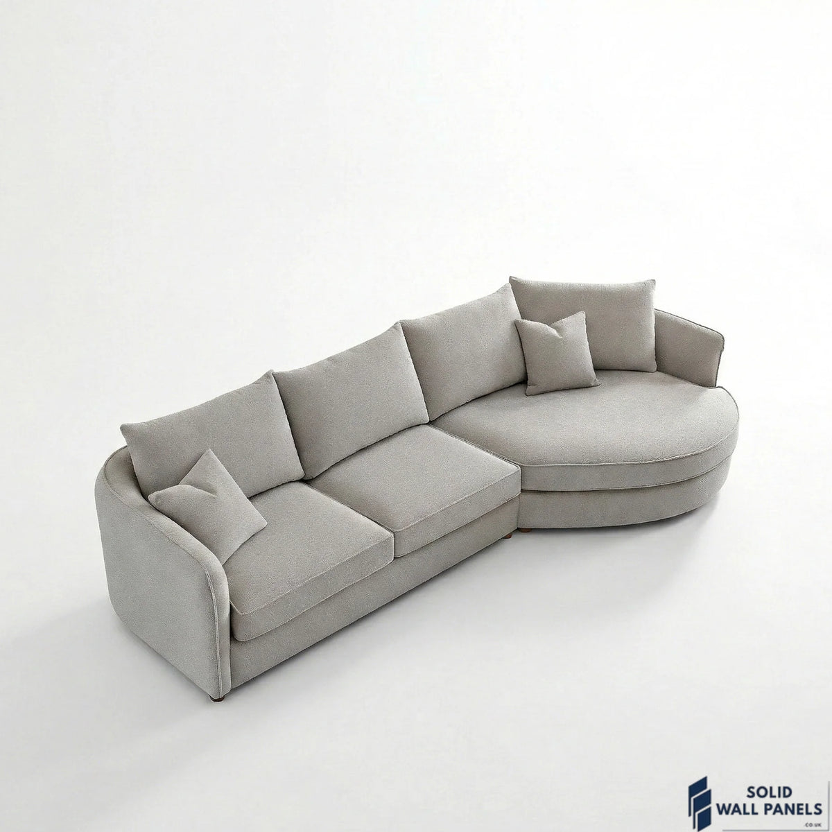 Rubin Bouclé Corner Sofa – Pebble Grey Fabric | Right Hand Curved Chaise Design