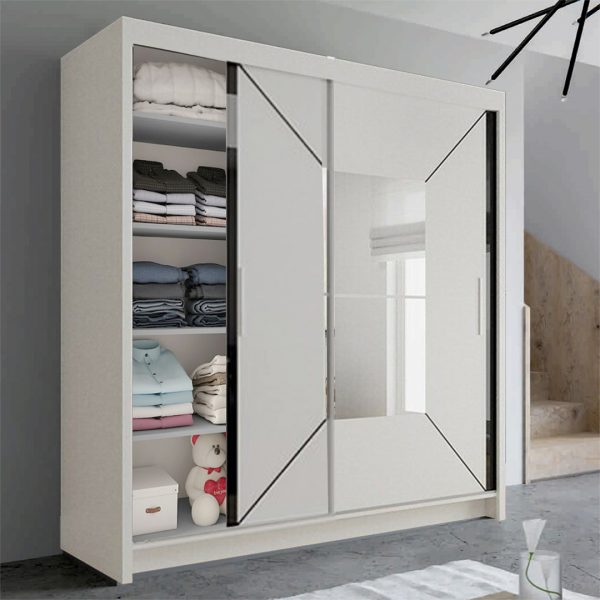 Nicole White Wardrobe with Sliding & Mirror Door | Fast UK Delivery