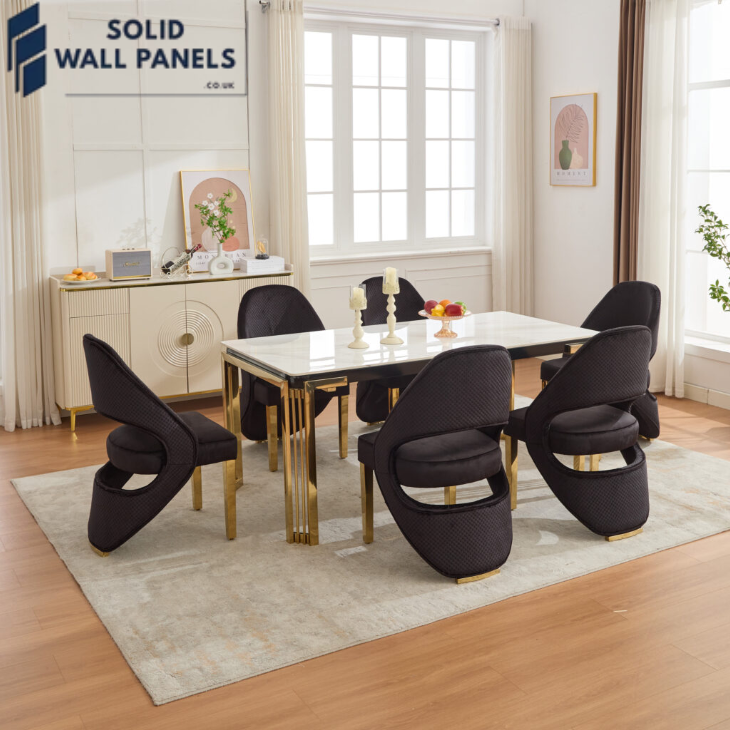 Modern Santorini Dining Chair with Sleek Gold Legs | Fast UK Delivery