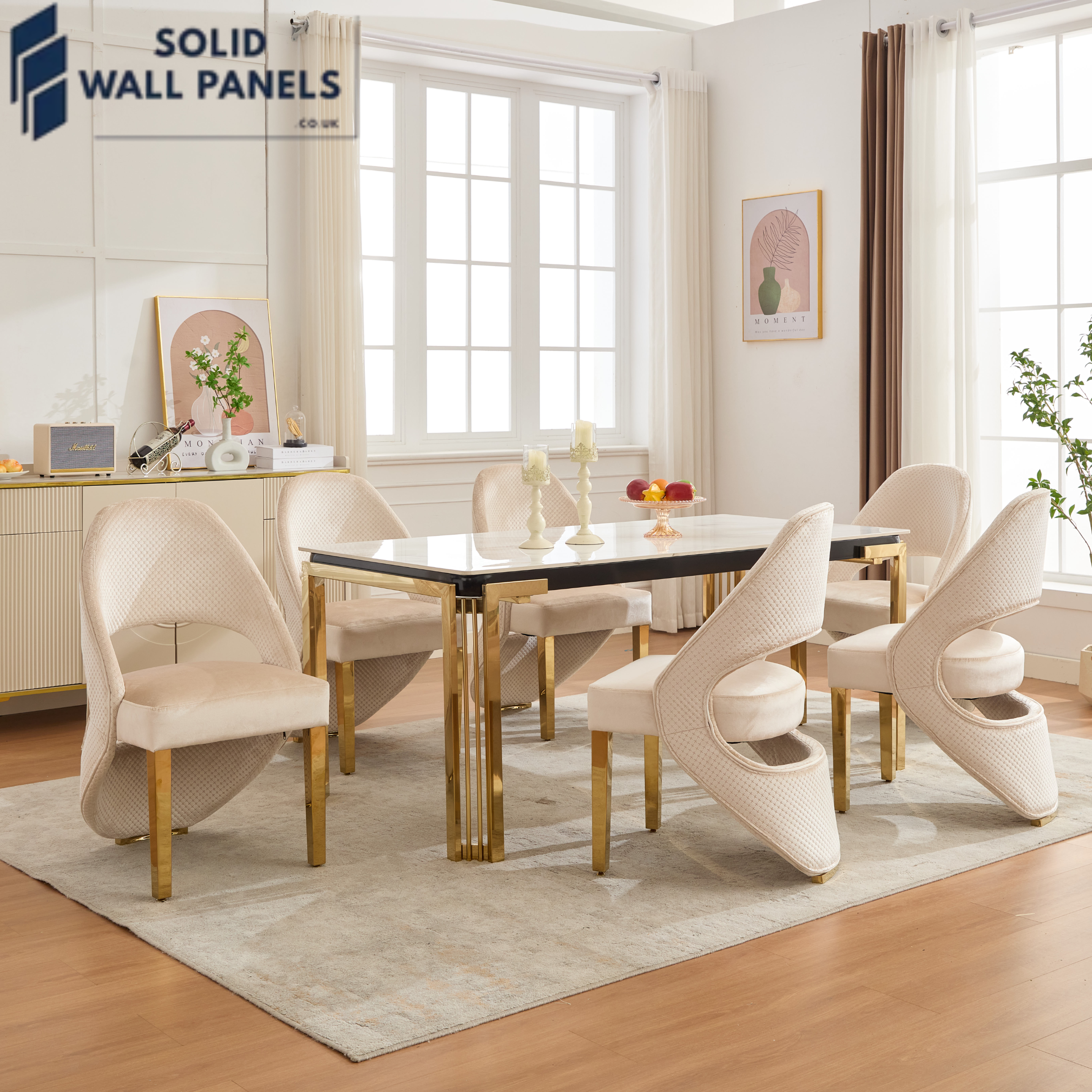 Modern Santorini Dining Chair with Sleek Gold Legs | Fast UK Delivery