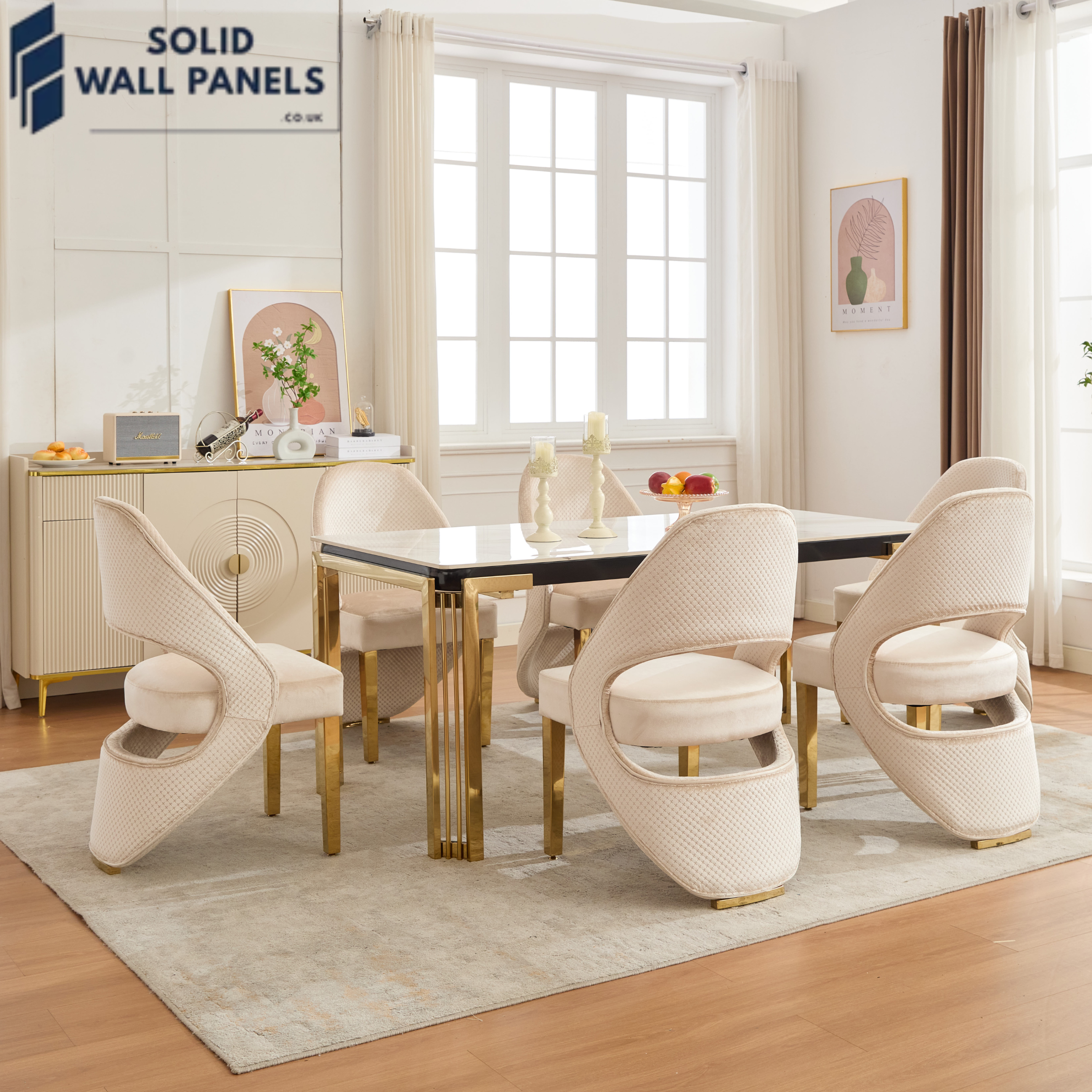 Modern Santorini Dining Chair with Sleek Gold Legs | Fast UK Delivery