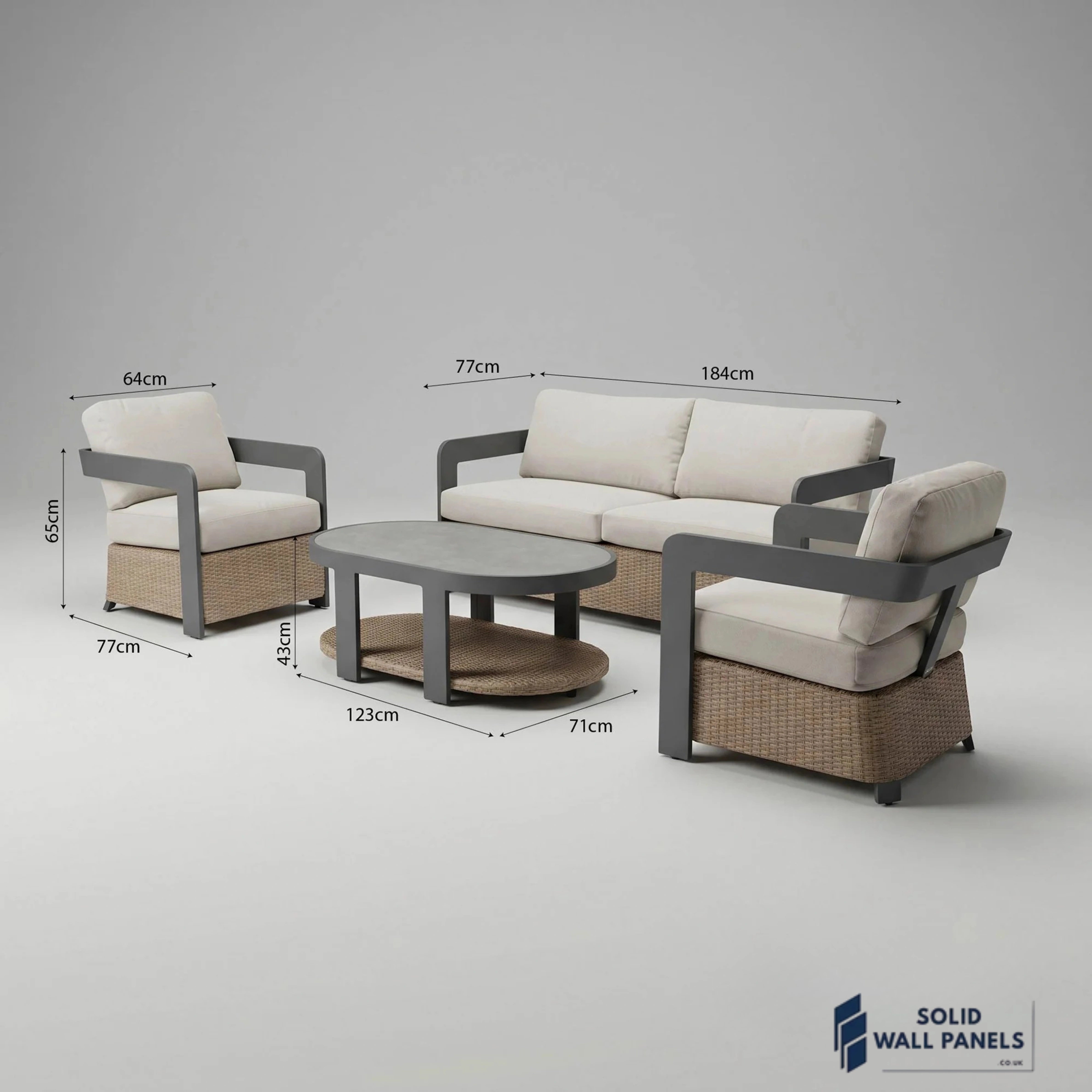 Selene 5-Seater Luxury Lounge Set – Onyx Aluminium Garden Sofa Set with Woven Base & Sintered Stone Coffee Table