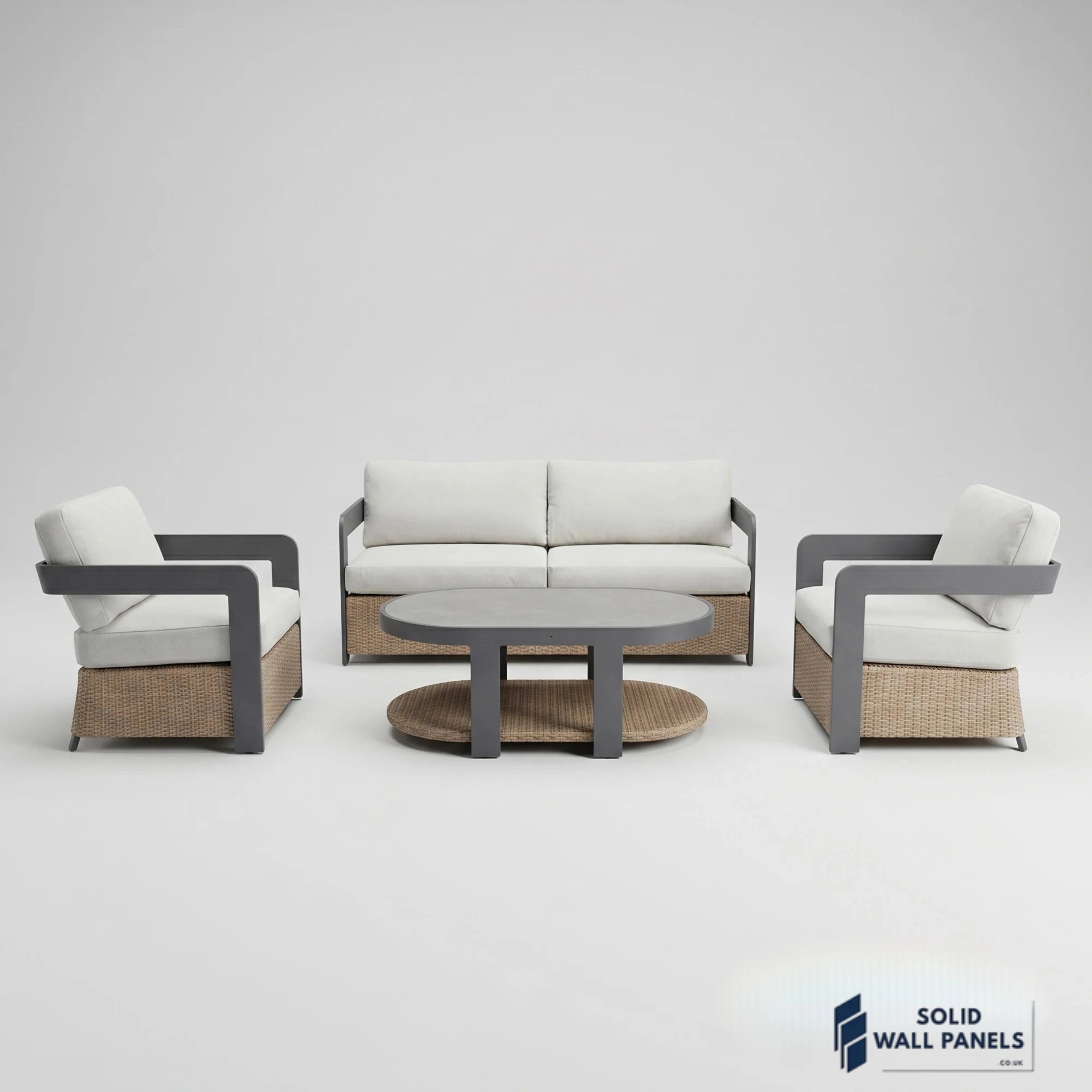 Selene 5-Seater Luxury Lounge Set – Onyx Aluminium Garden Sofa Set with Woven Base & Sintered Stone Coffee Table
