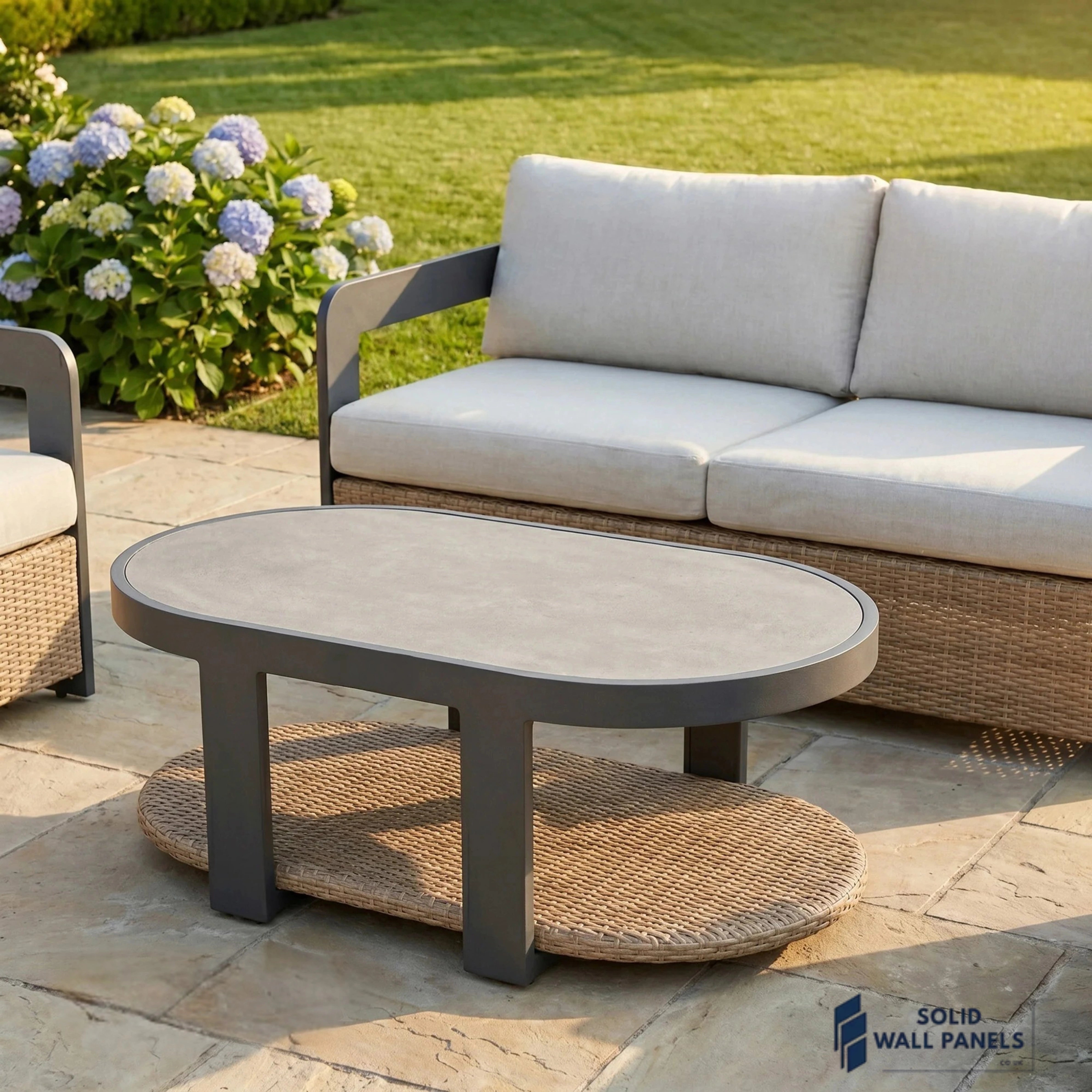 Selene 5-Seater Luxury Lounge Set – Onyx Aluminium Garden Sofa Set with Woven Base & Sintered Stone Coffee Table