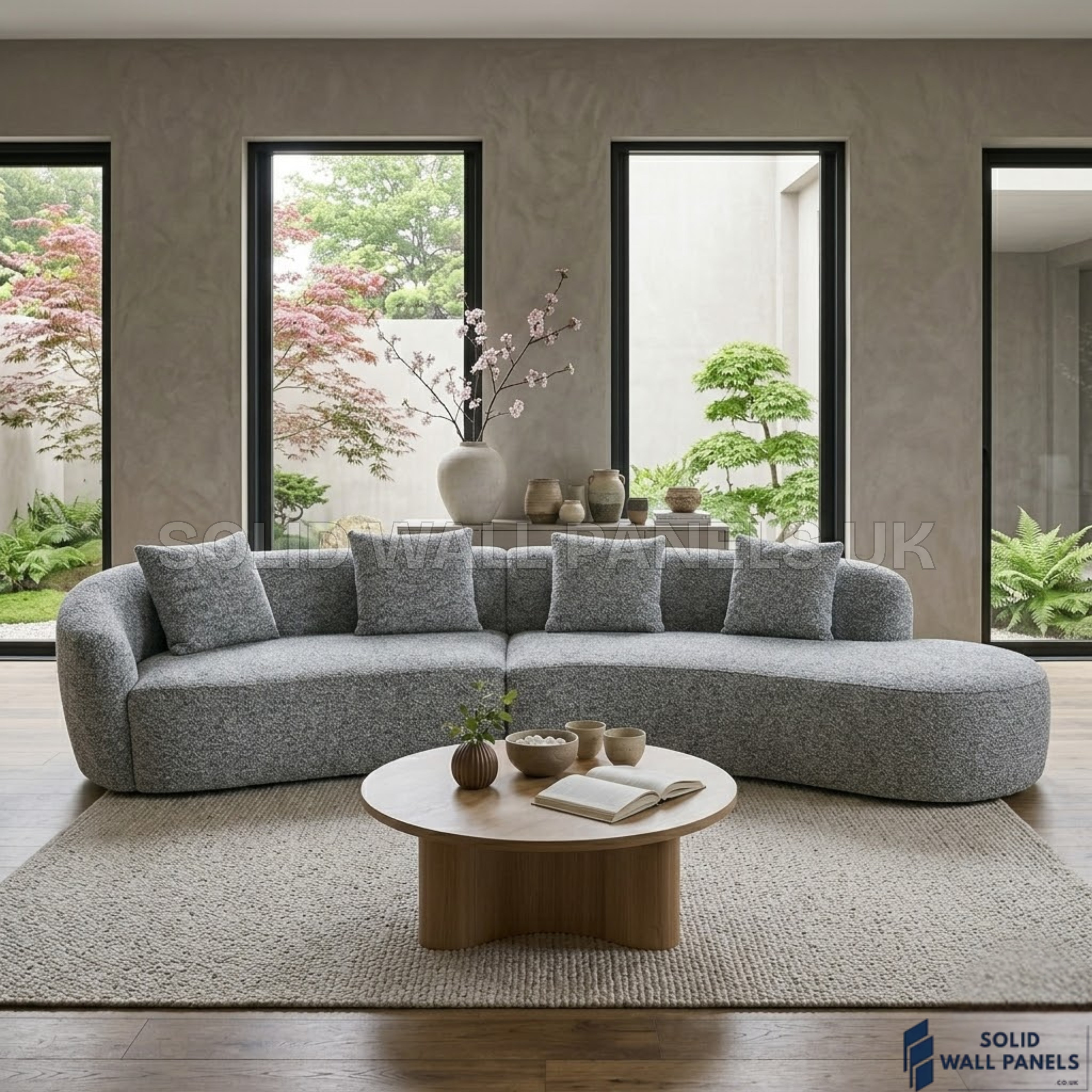 Siena Grey Bouclé 5 Seater Curved Sofa – RH/LH Configuration | Modern Sectional Design