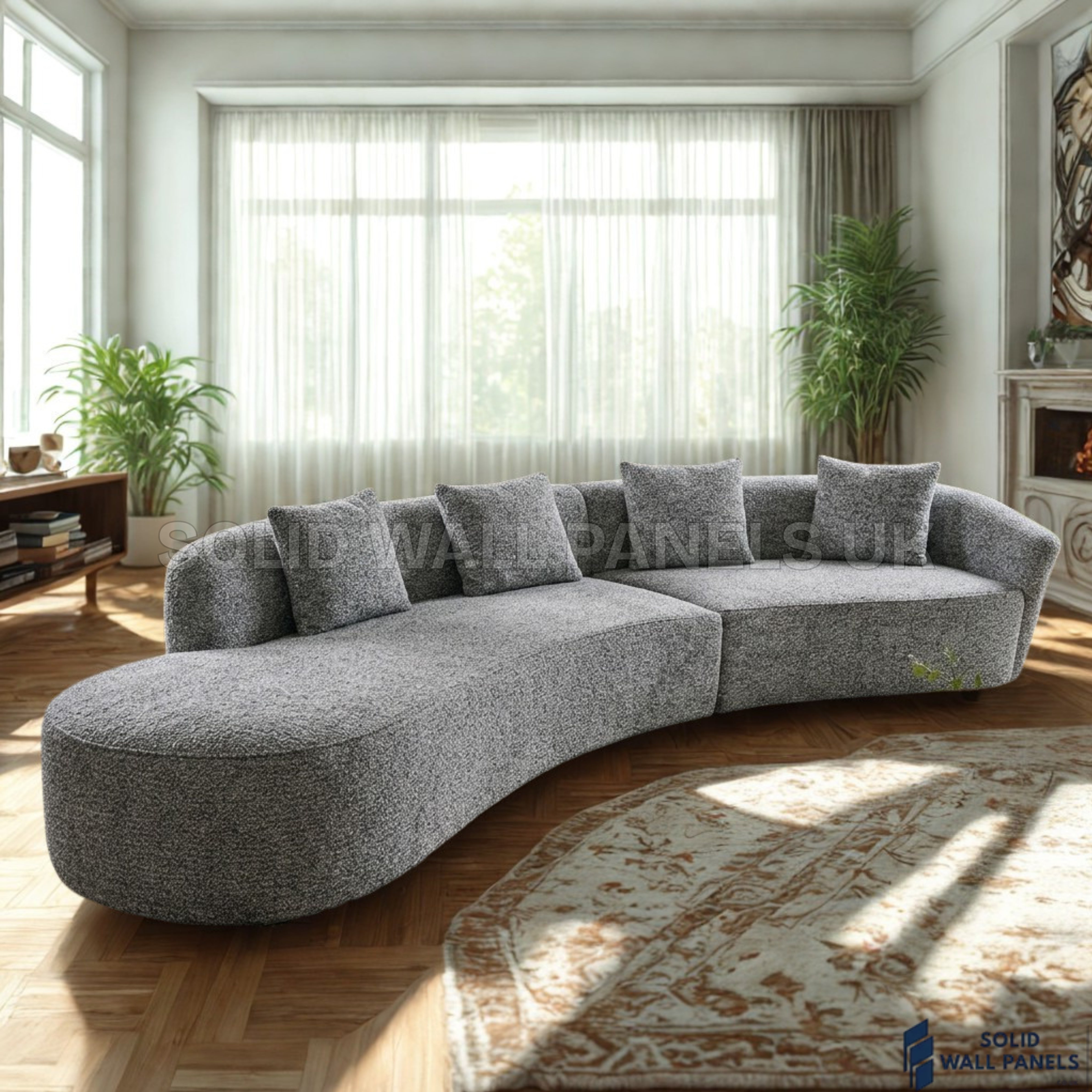 Siena Grey Bouclé 5 Seater Curved Sofa – RH/LH Configuration | Modern Sectional Design