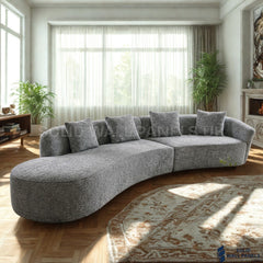 Siena Grey Bouclé 5 Seater Curved Sofa – RH/LH Configuration | Modern Sectional Design