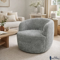 Siena Grey Bouclé Tub Chair – 360° Swivel Accent Chair | Modern Curved Desig