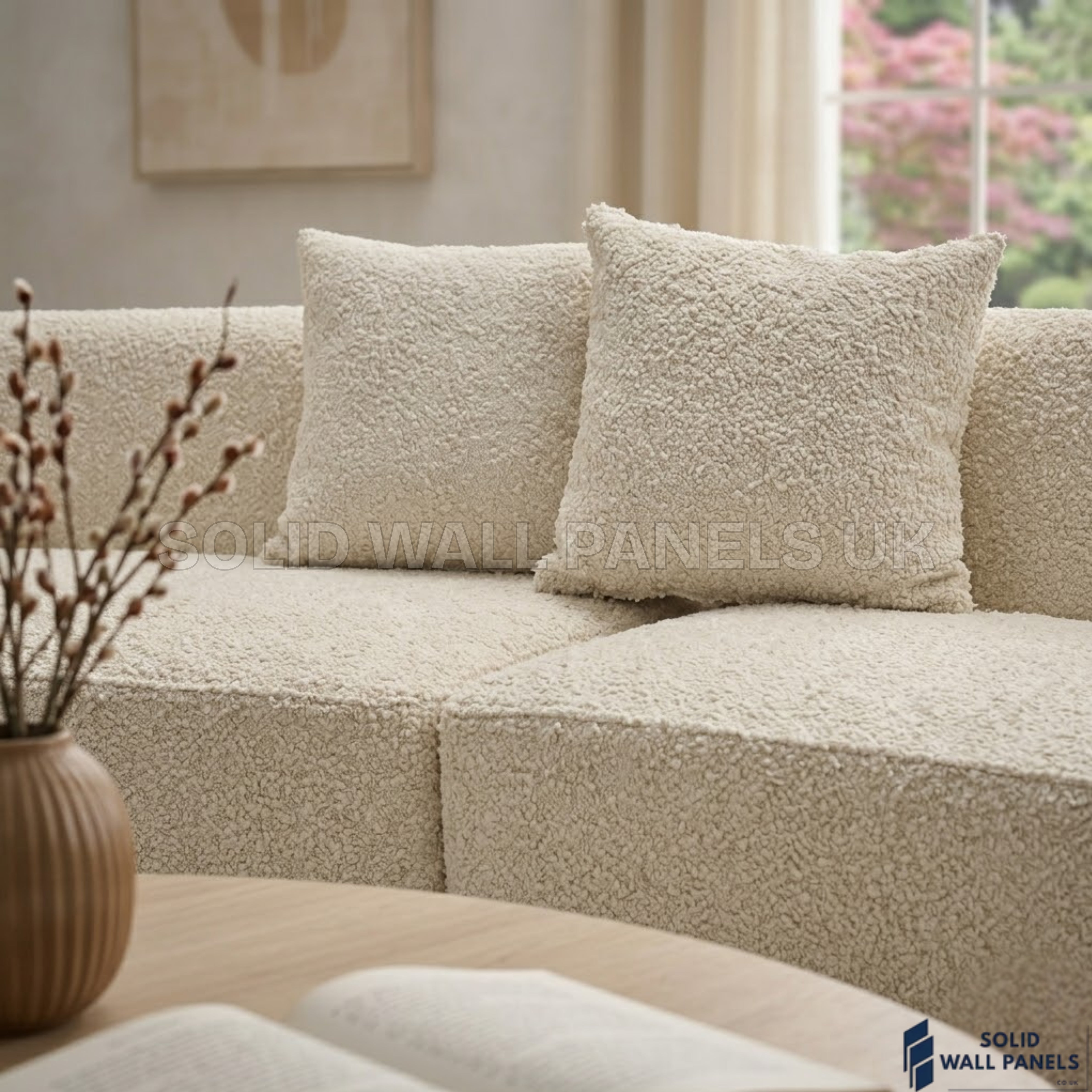 Siena Ivory Bouclé 5 Seater Curved Sofa – LH/RH Configuration | Modern Luxury Design