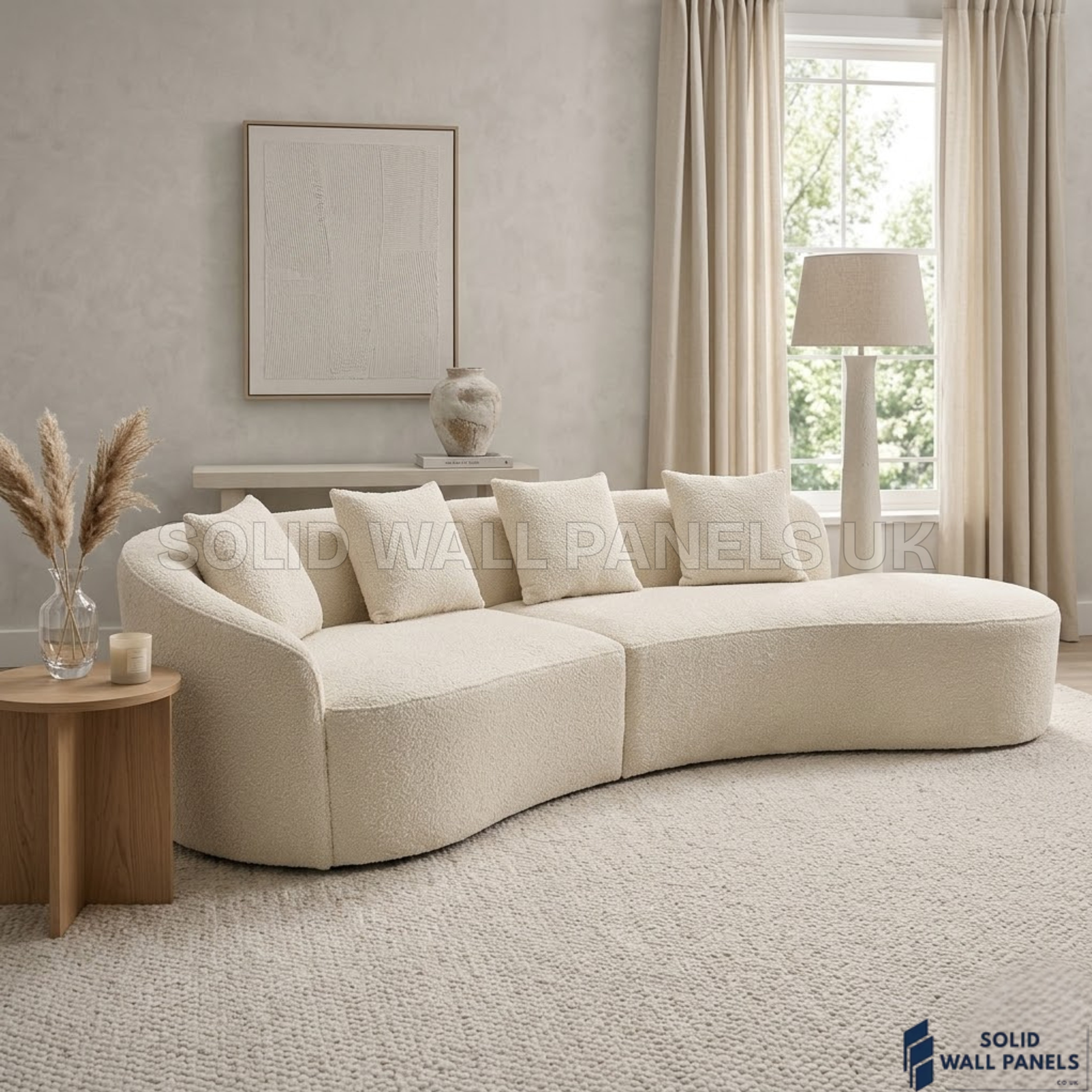Siena Ivory Bouclé 5 Seater Curved Sofa – LH/RH Configuration | Modern Luxury Design