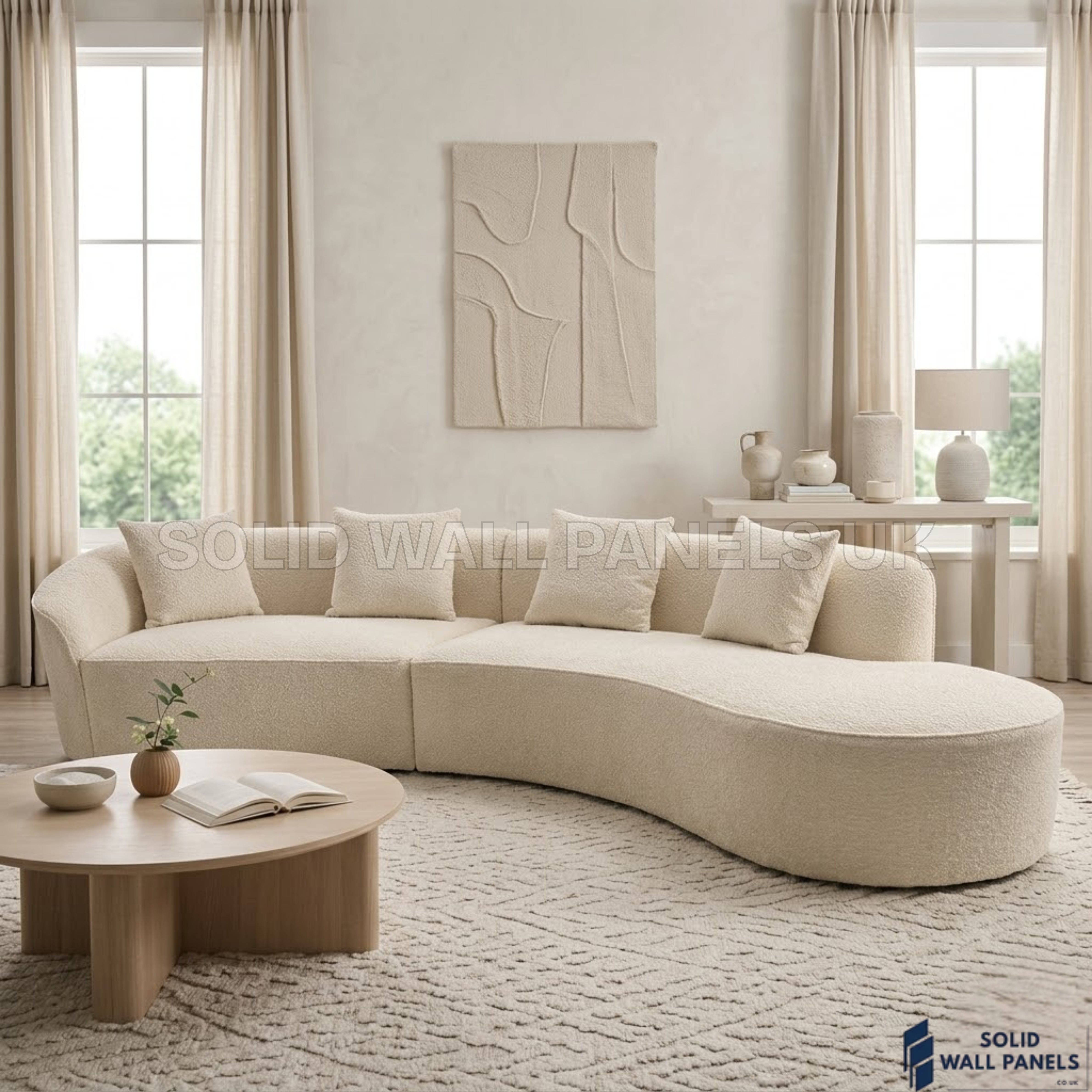 Siena Ivory Bouclé 5 Seater Curved Sofa – LH/RH Configuration | Modern Luxury Design