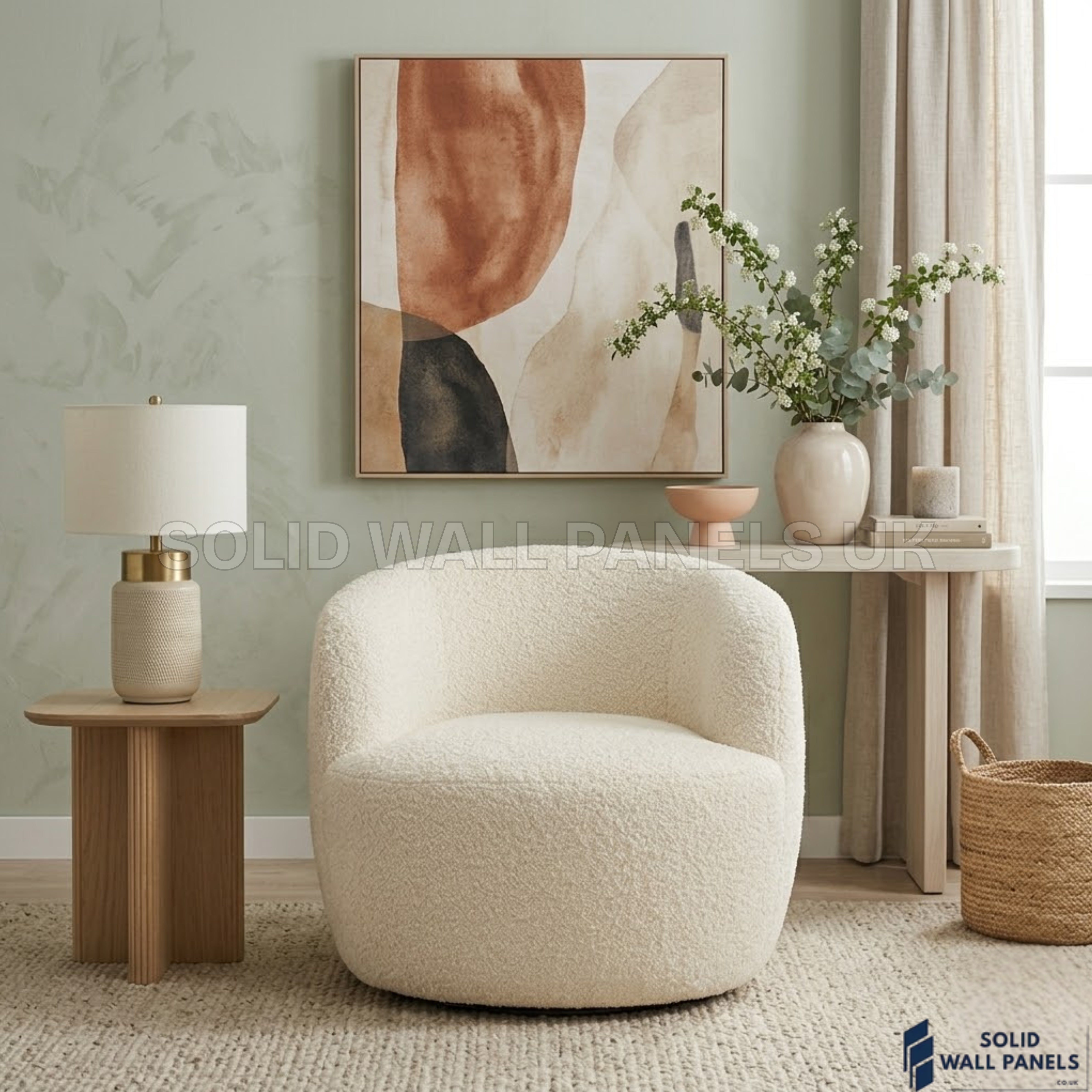 Siena Ivory Bouclé Tub Chair – 360° Swivel Accent Chair | Soft Curved Design