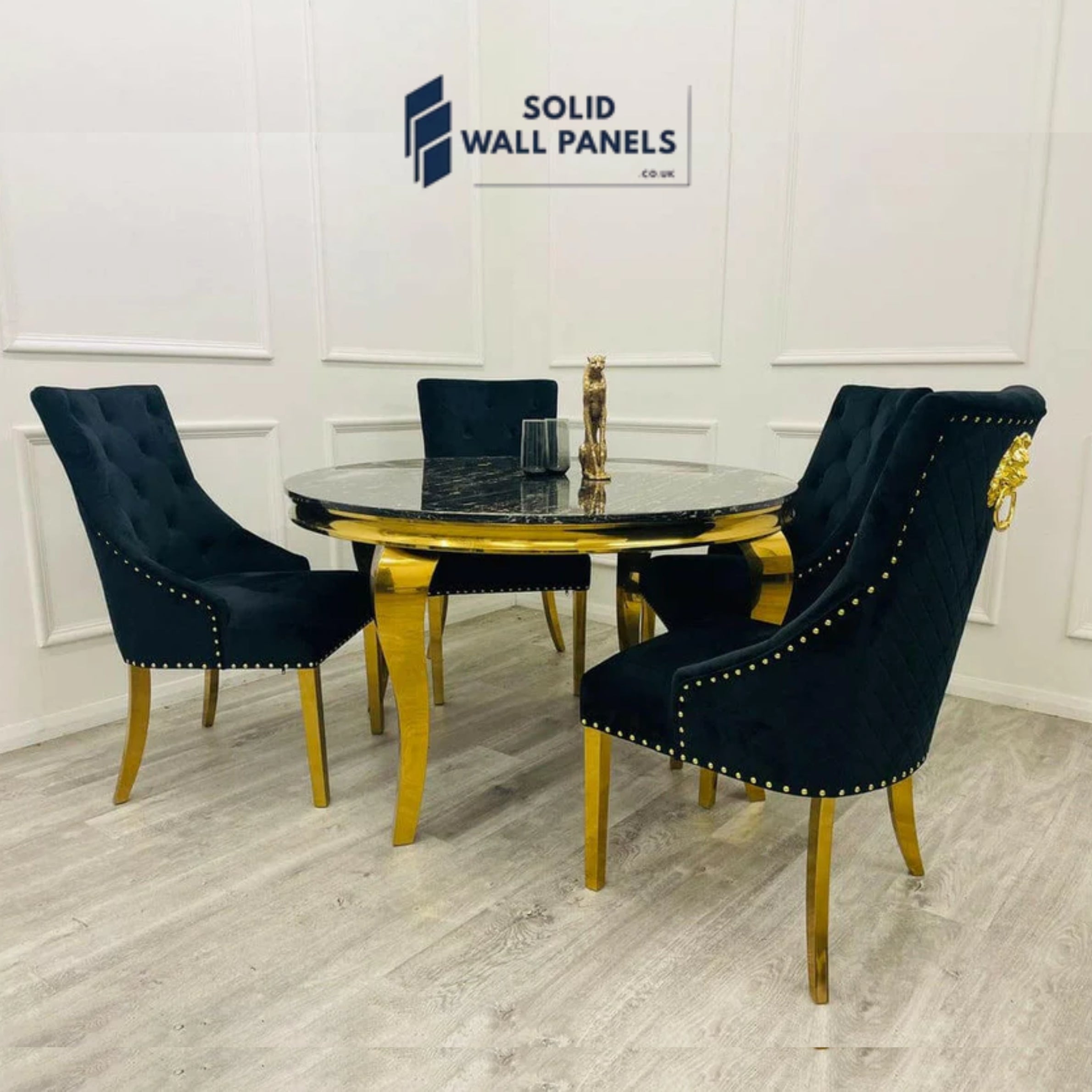 Sofia Black & Gold Marble Dining Table – Round & Rectangle Sizes