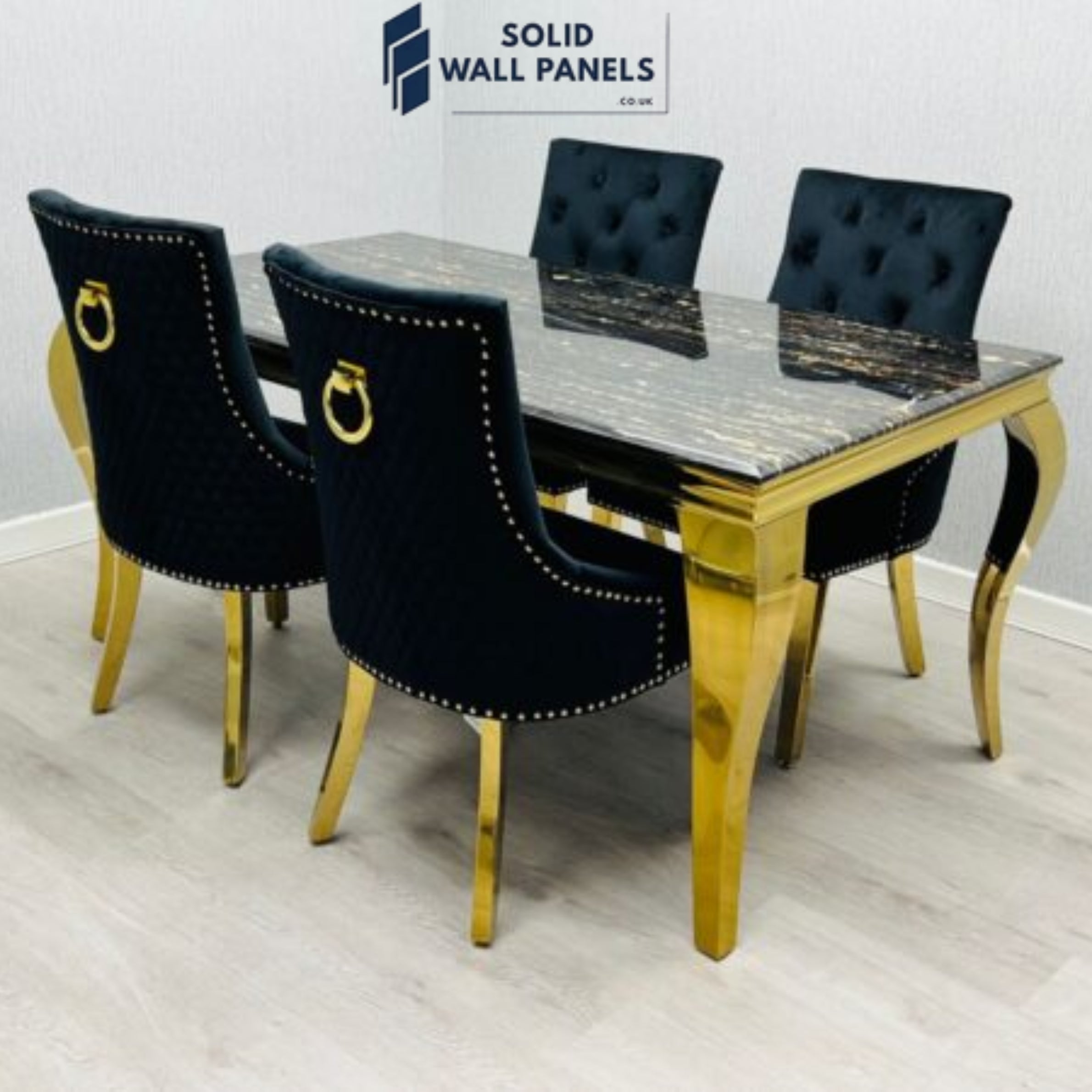 Sofia Black & Gold Marble Dining Table – Round & Rectangle Sizes