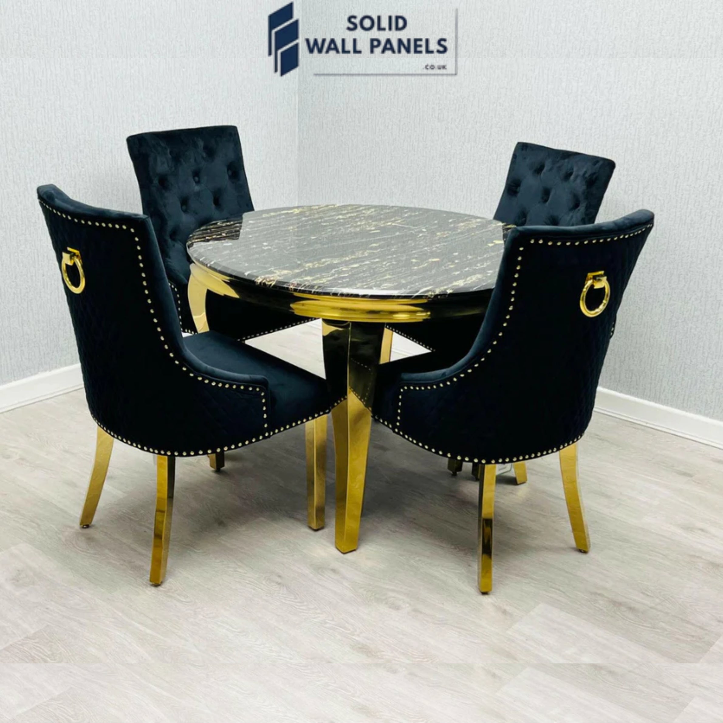Sofia Black & Gold Marble Dining Table – Round & Rectangle Sizes