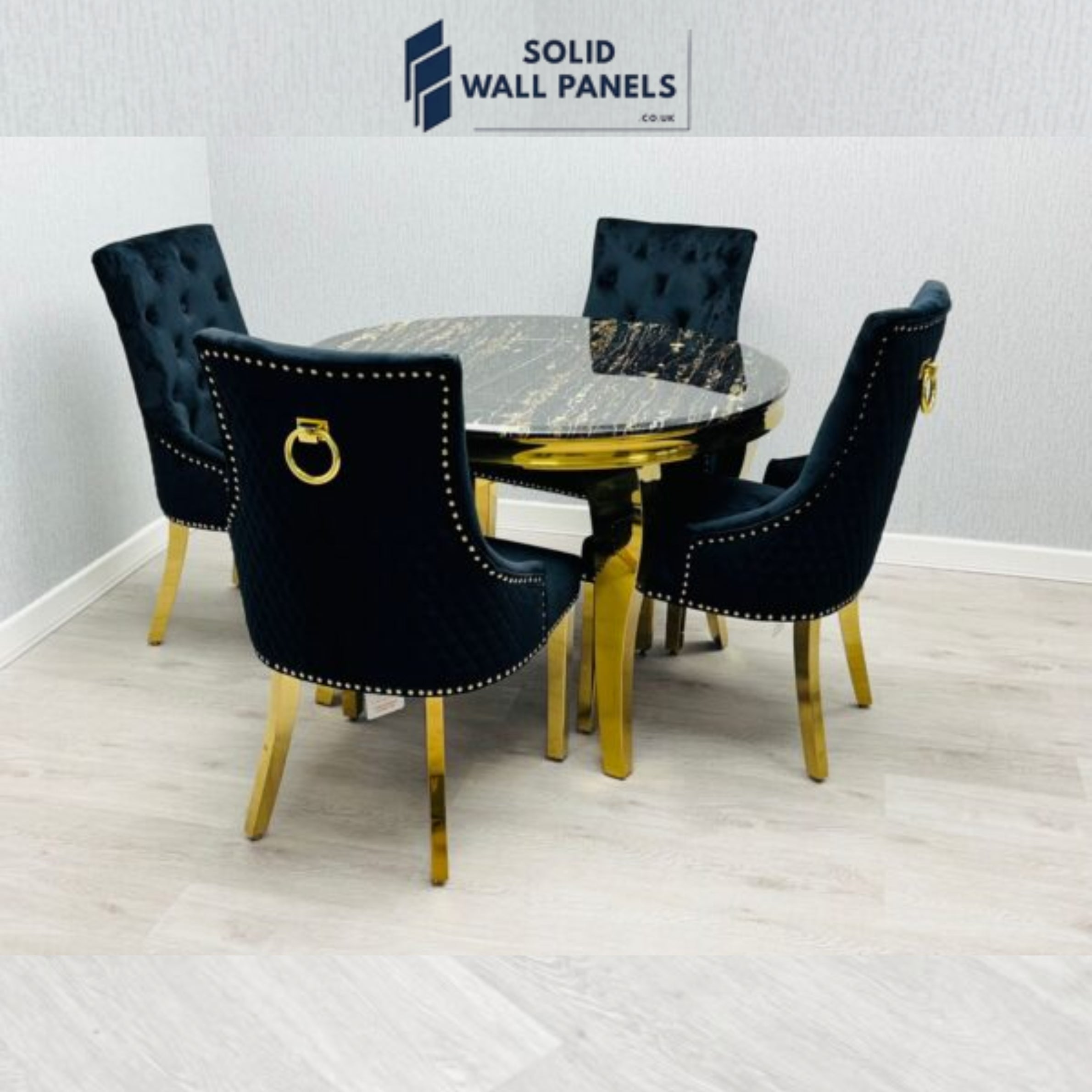 Sofia Black & Gold Marble Dining Table – Round & Rectangle Sizes