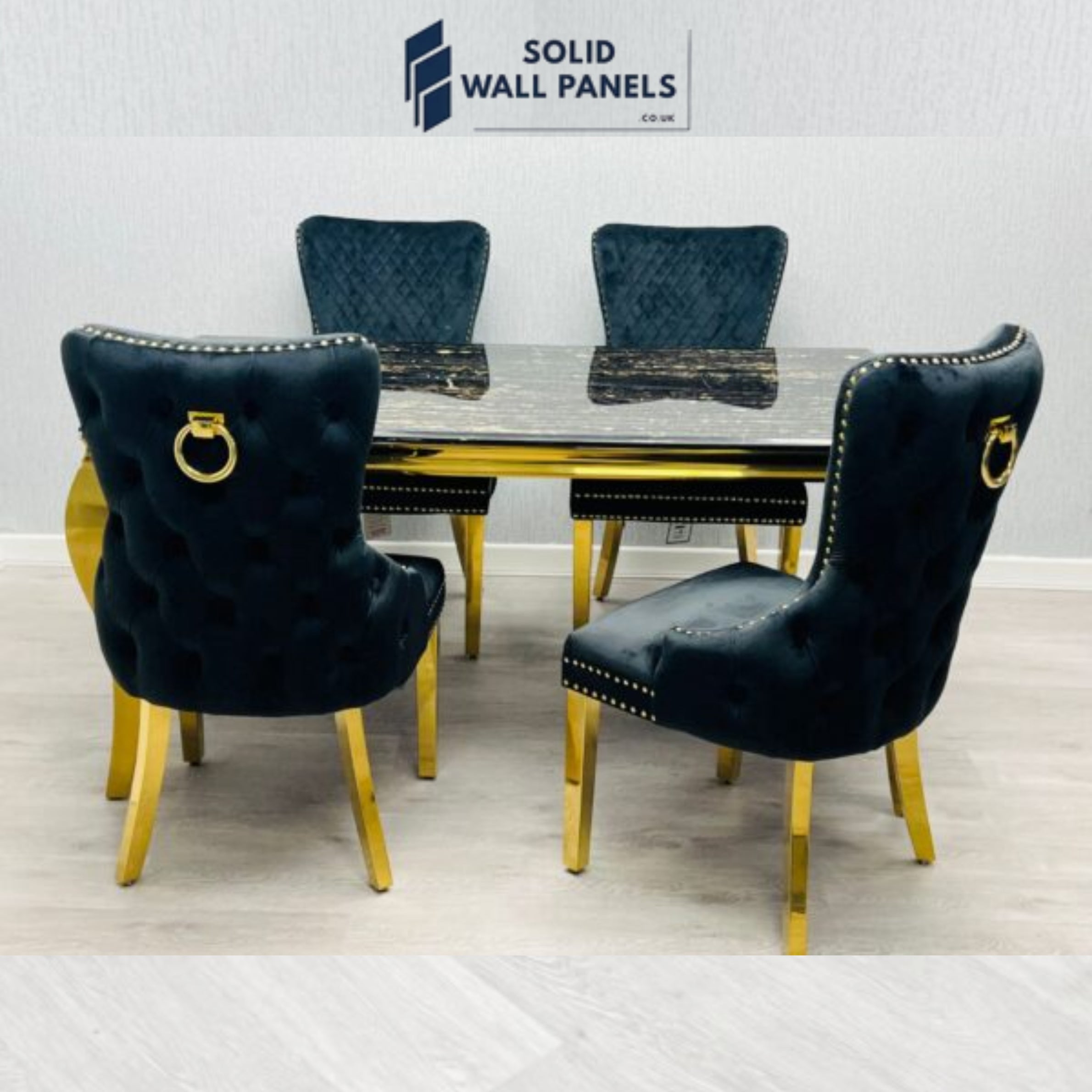 Sofia Black & Gold Marble Dining Table – Round & Rectangle Sizes