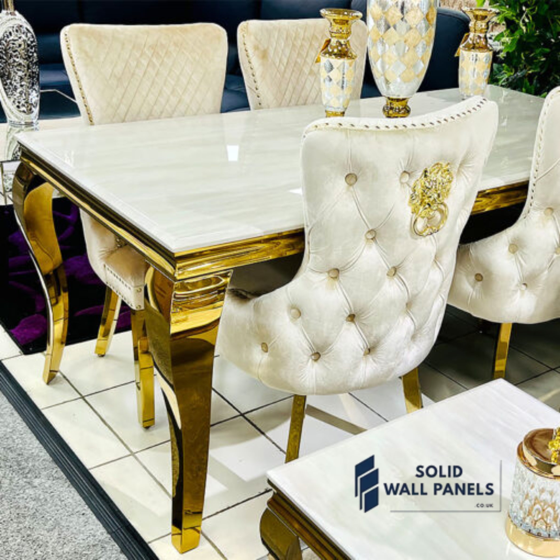 Sofia Cream & Gold Marble Dining Table – Round & Rectangle Sizes
