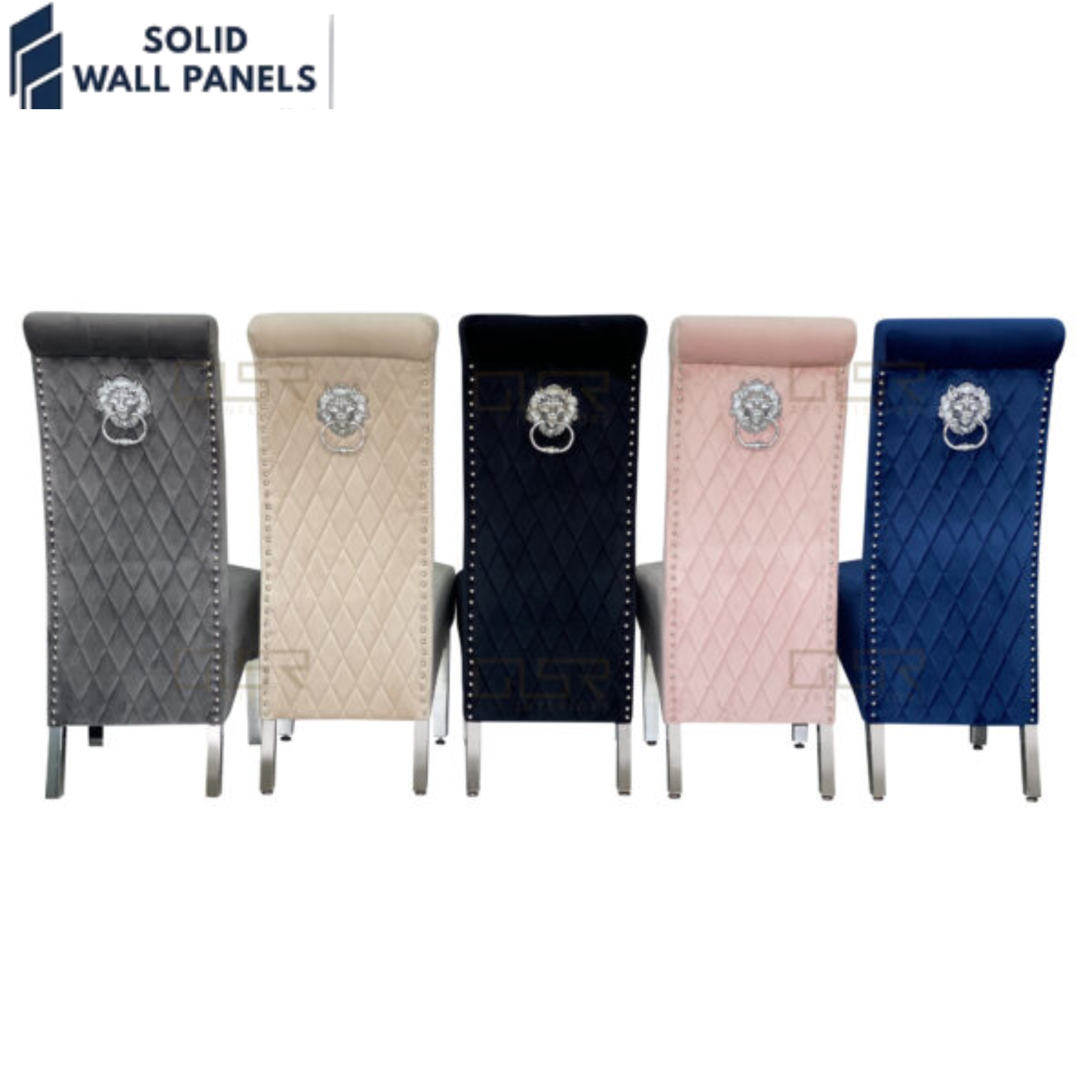 Sofia Chrome Leg Lion Knocker Dining Chairs – 5 Colours Available
