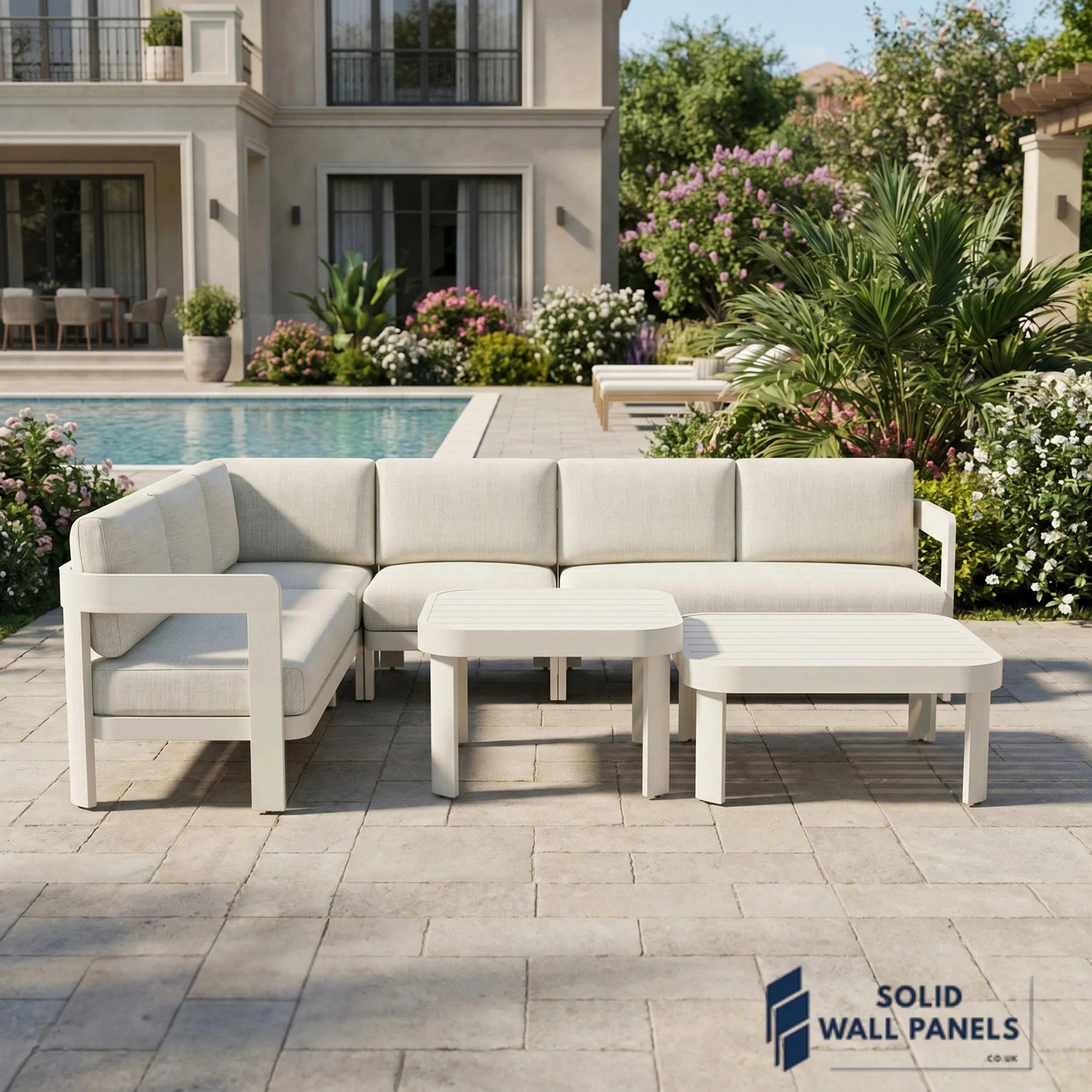 Sofia 6 Seater Aluminium Corner Garden Sofa Set – Outdoor Lounge Furniture with Tables