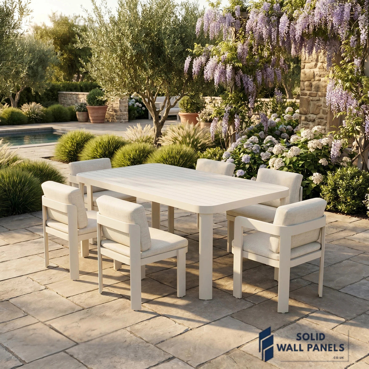 Sofia 6 Seater Aluminium Garden Dining Set – Taupe Outdoor Dining Table & Chairs