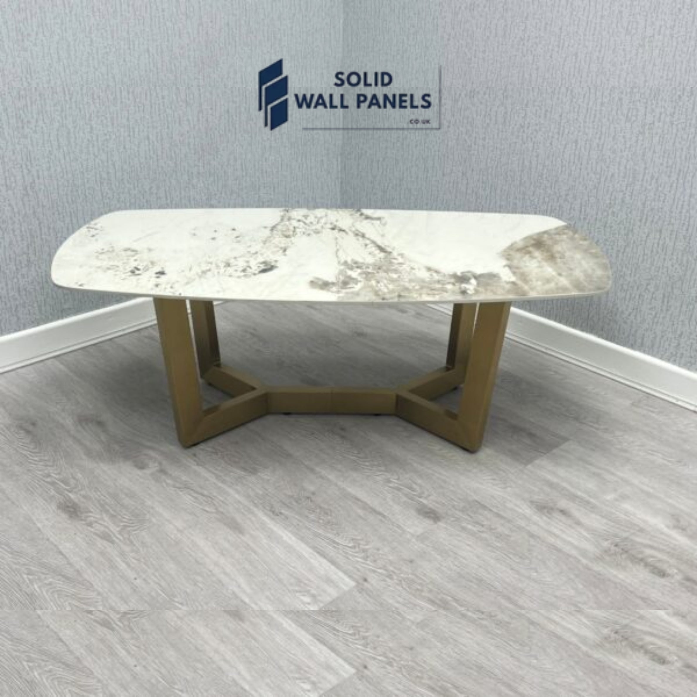 Sorrento Oval Ceramic Coffee Table – Cream Top with Gold Frame