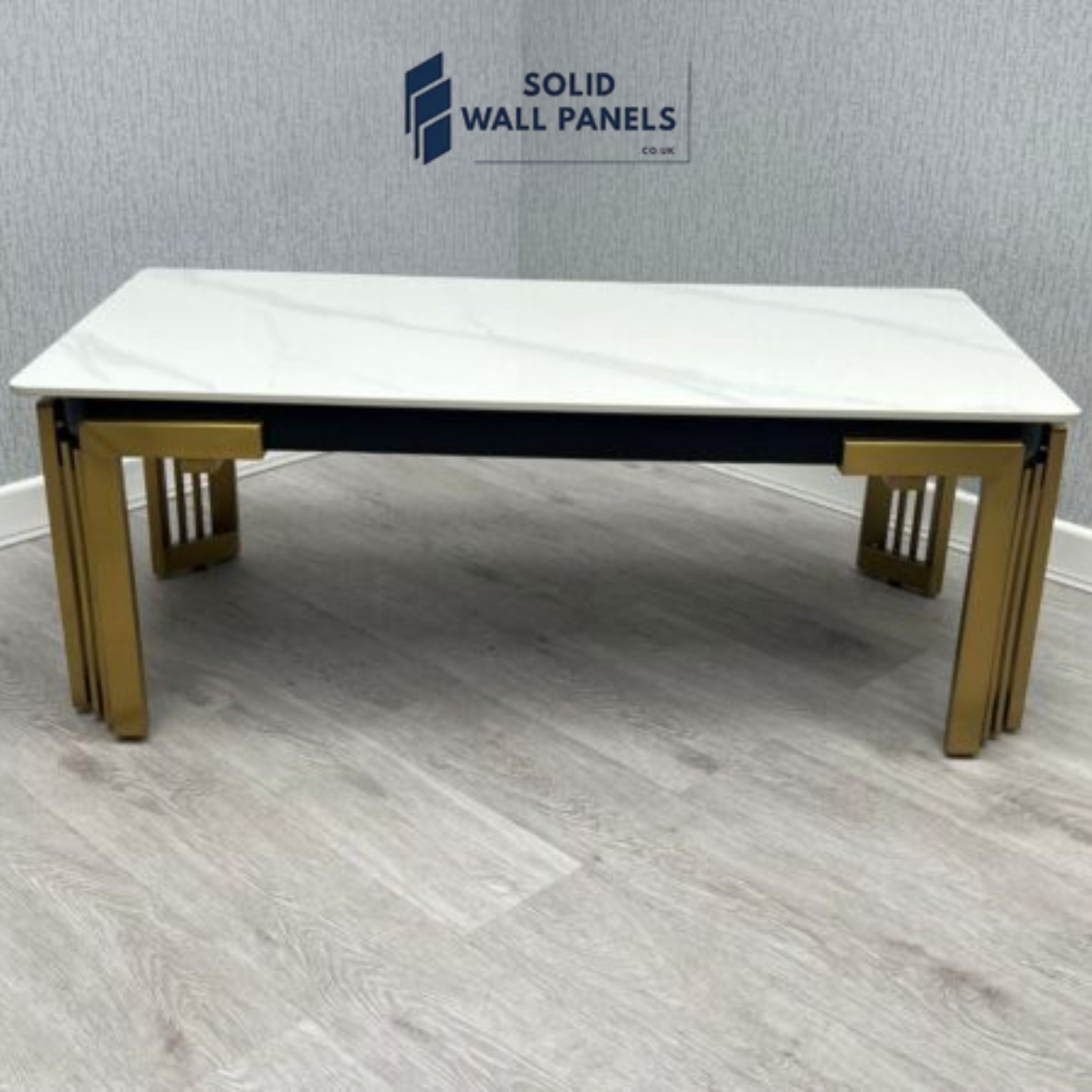 Sorrento Rectangle Ceramic Coffee Table – Cream Top with Luxury Gold Frame 