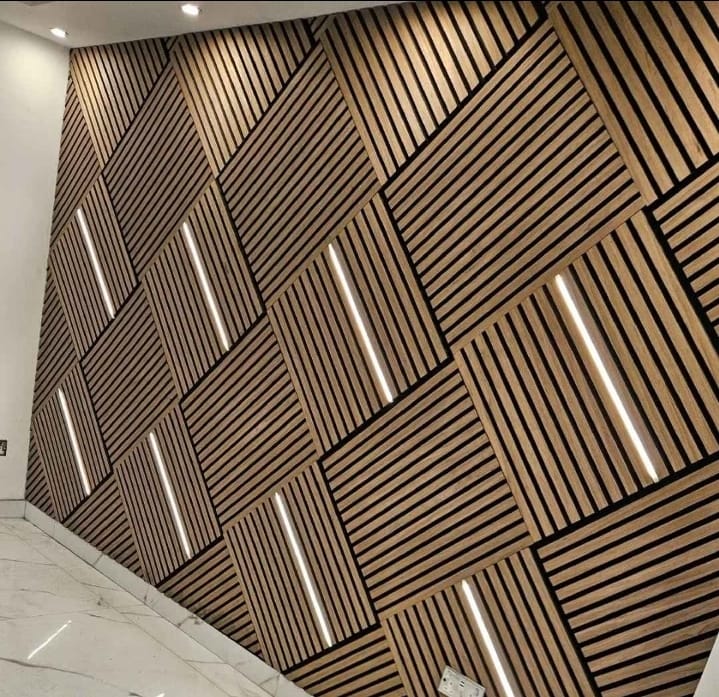 Square Acoustic Wood Wall Panels - Walnut 60cm x 60cm (4 Pieces) | Fast UK Delivery