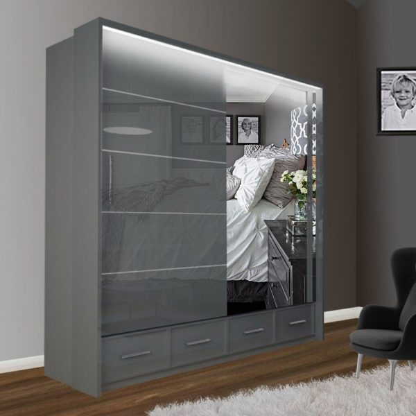 SYCYLIA 205cm Sliding Wardrobe with Mirror Door – Fast UK Delivery