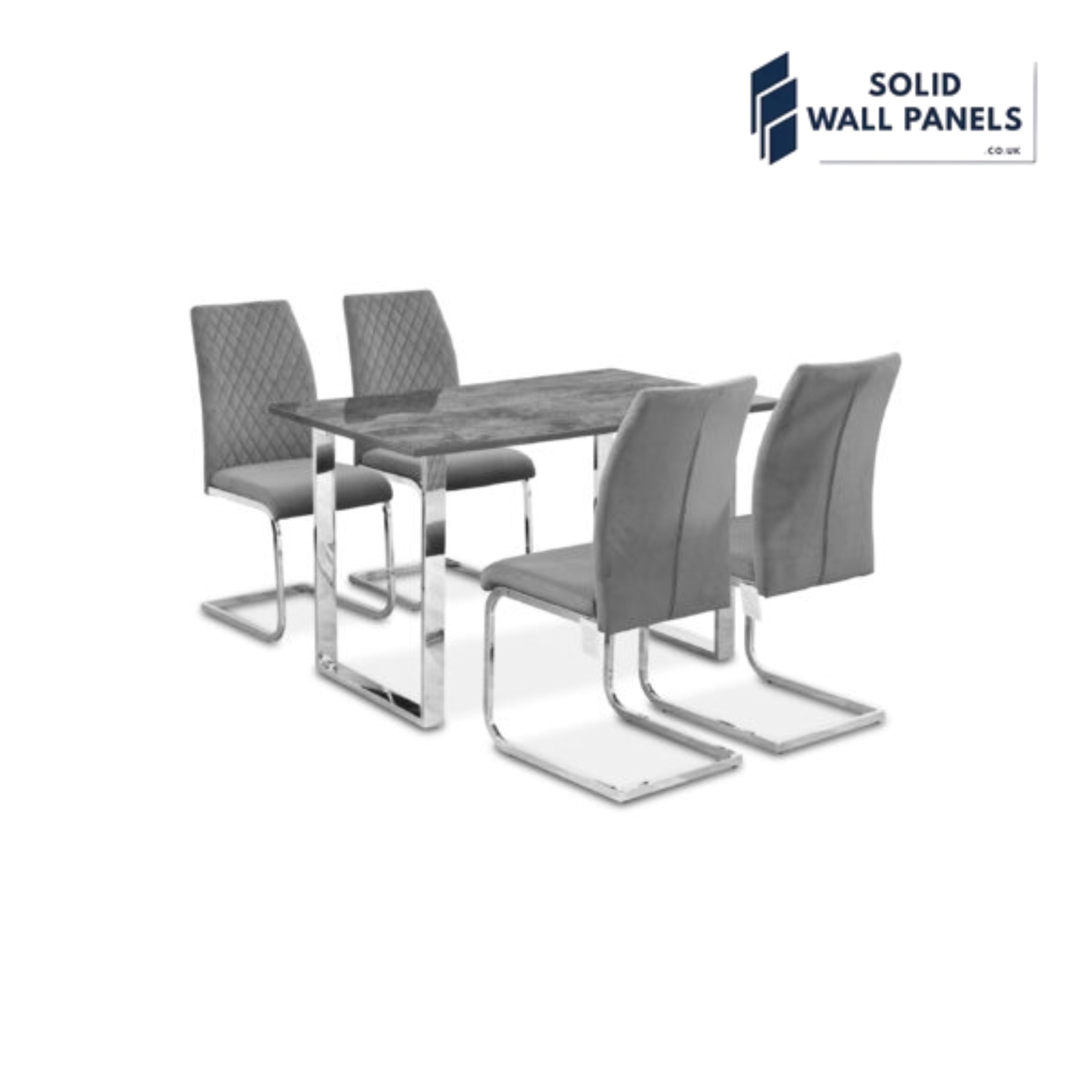 Tokyo Dining Set – Grey Stone Effect Glass Table with 4 Quilted Chairs