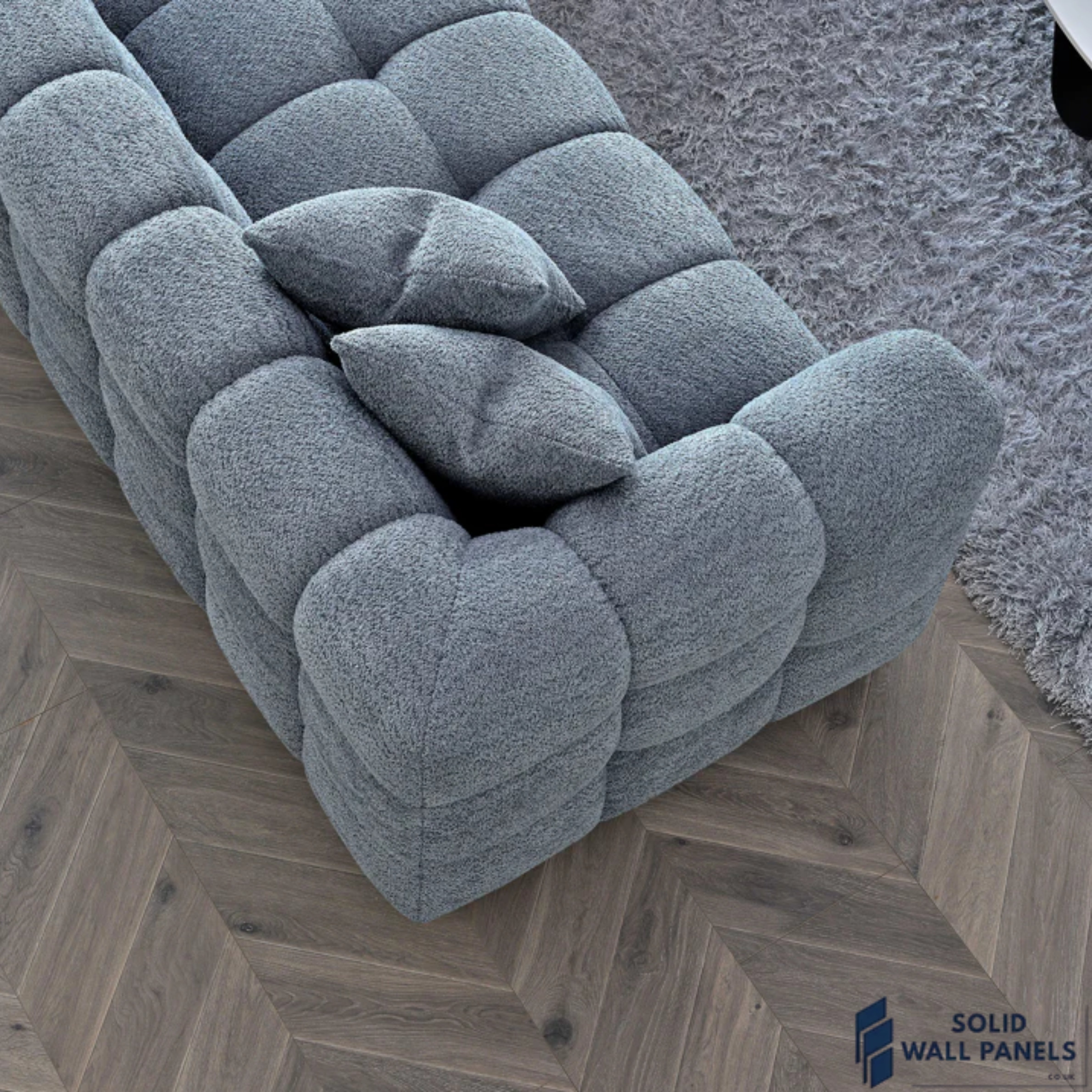 Tribeca Corner Sofa – Iron Boucle Fabric | Modern Chesterfield Design