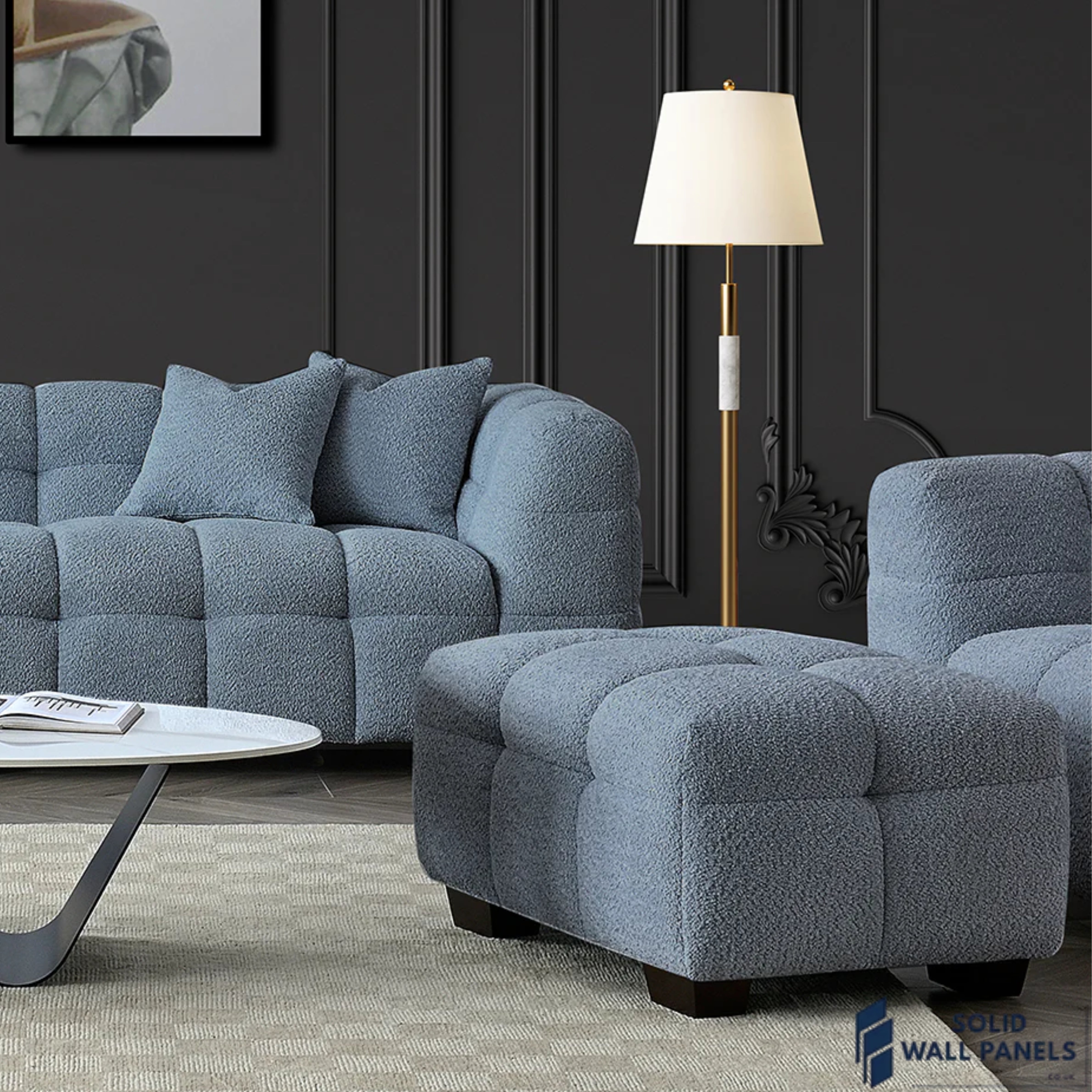 Tribeca Corner Sofa – Iron Boucle Fabric | Modern Chesterfield Design