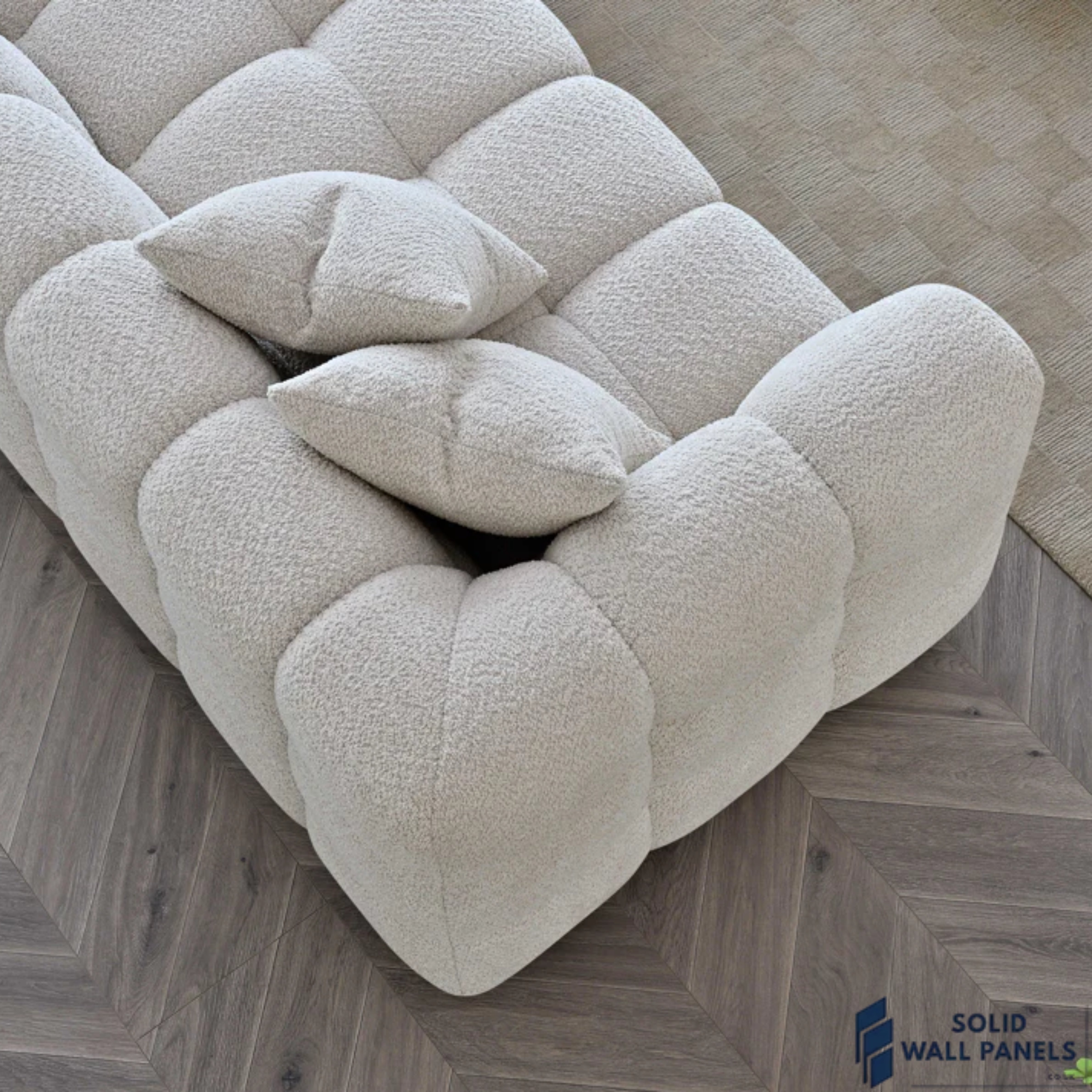 Tribeca Corner Sofa – Oatmeal Boucle Fabric | Modern Chesterfield Design