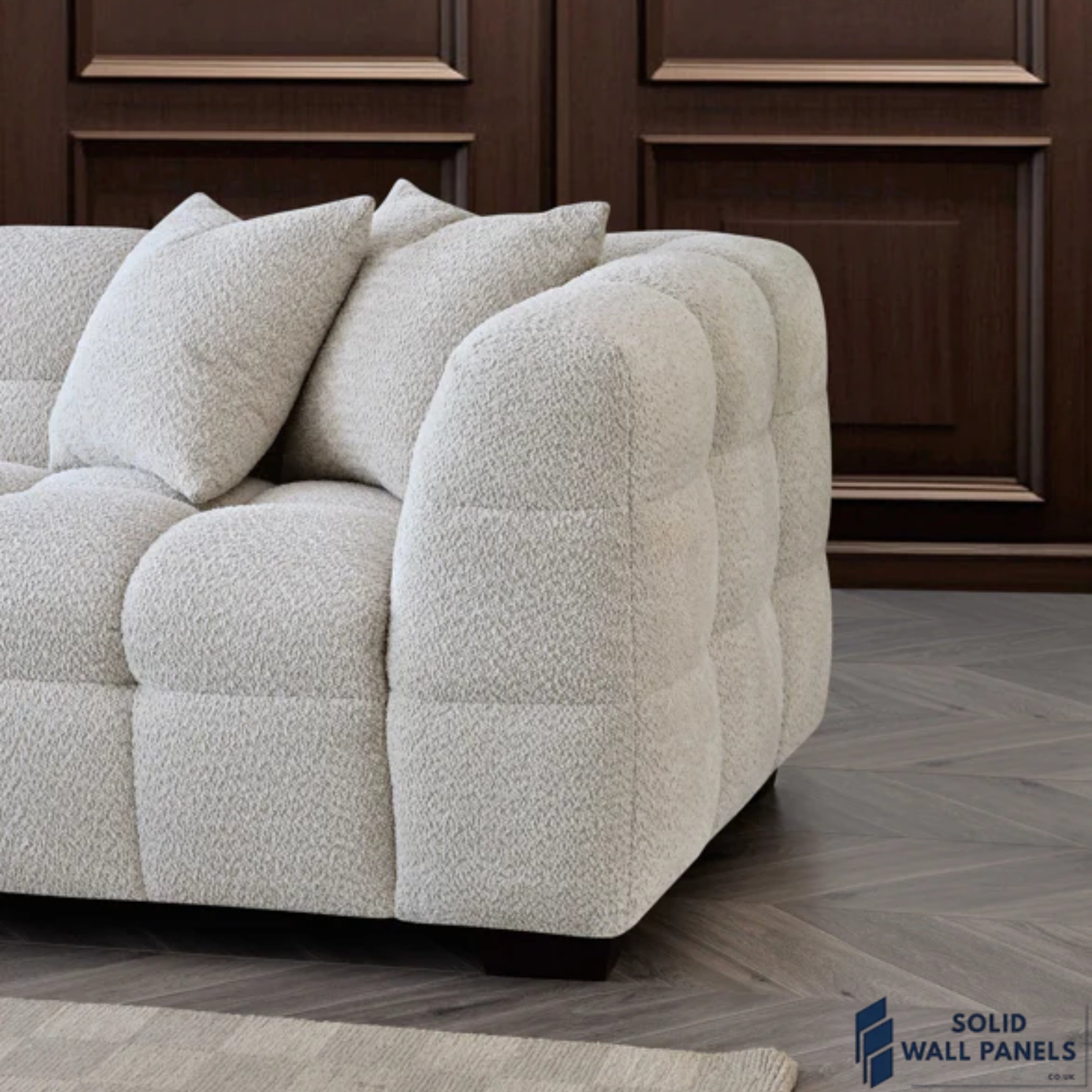 Tribeca Corner Sofa – Oatmeal Boucle Fabric | Modern Chesterfield Design