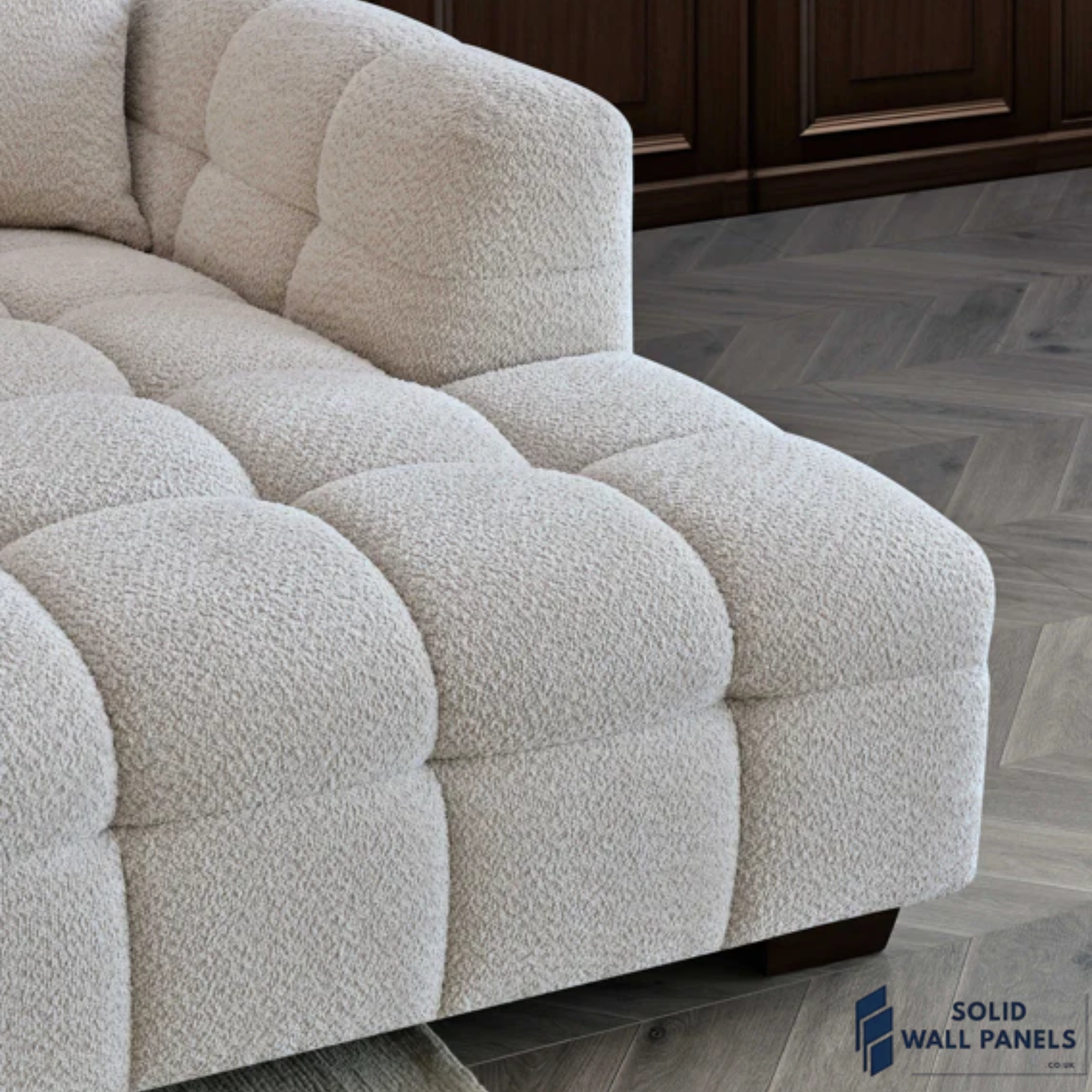 Tribeca Corner Sofa – Oatmeal Boucle Fabric | Modern Chesterfield Design