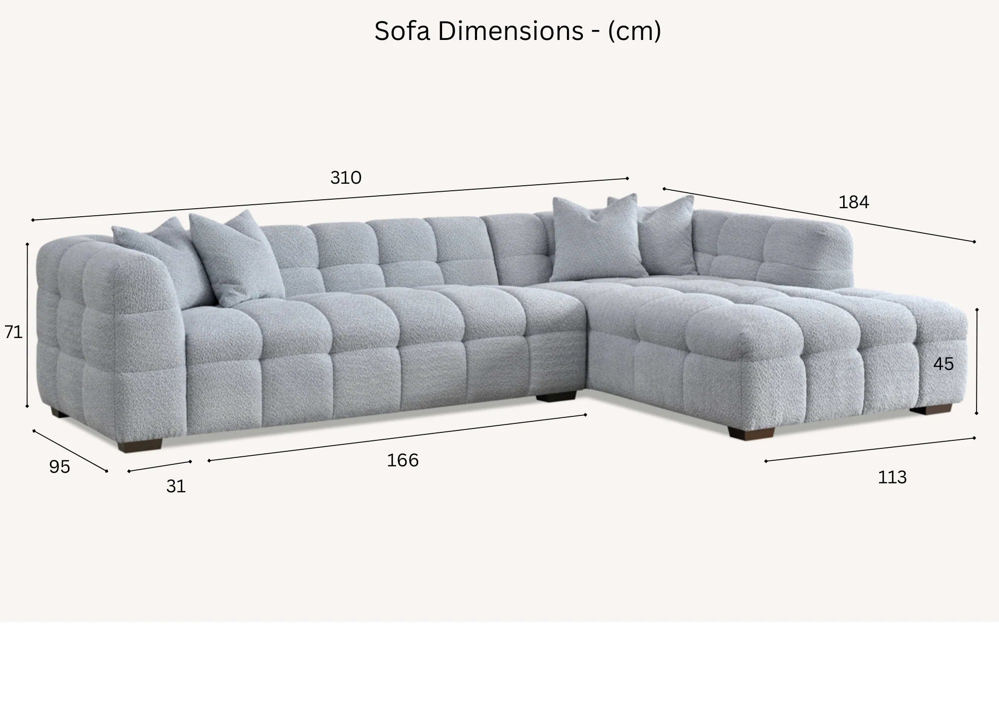 Tribeca Corner Sofa – Oatmeal Boucle Fabric | Modern Chesterfield Design