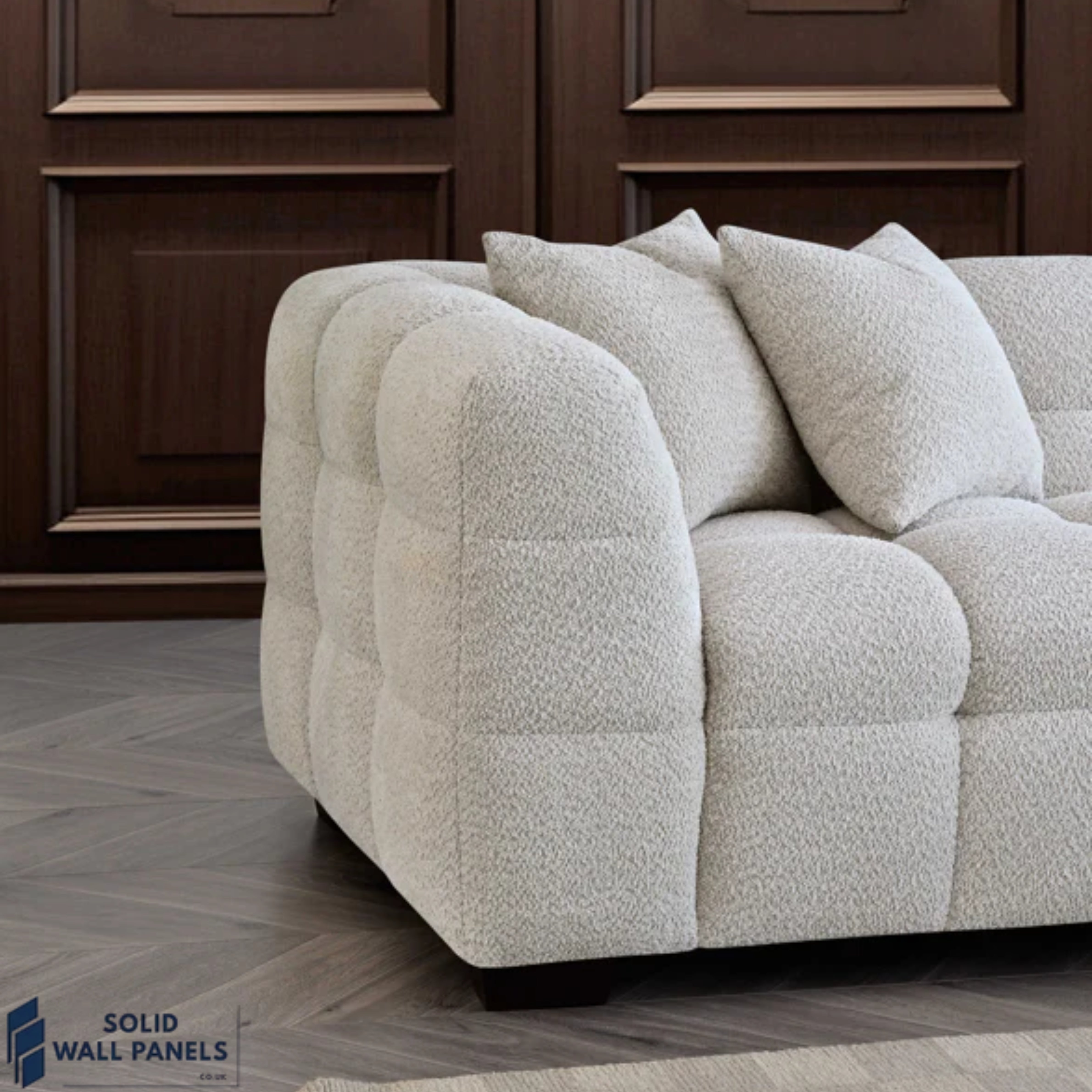 Tribeca Sofa Range – Oatmeal Boucle Fabric | Modern Chesterfield Design