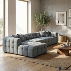 Tribeca Bubble Corner Sofa RHF / LHF & Matching Footstool – Iron Grey Bouclé | Modern Chesterfield Design