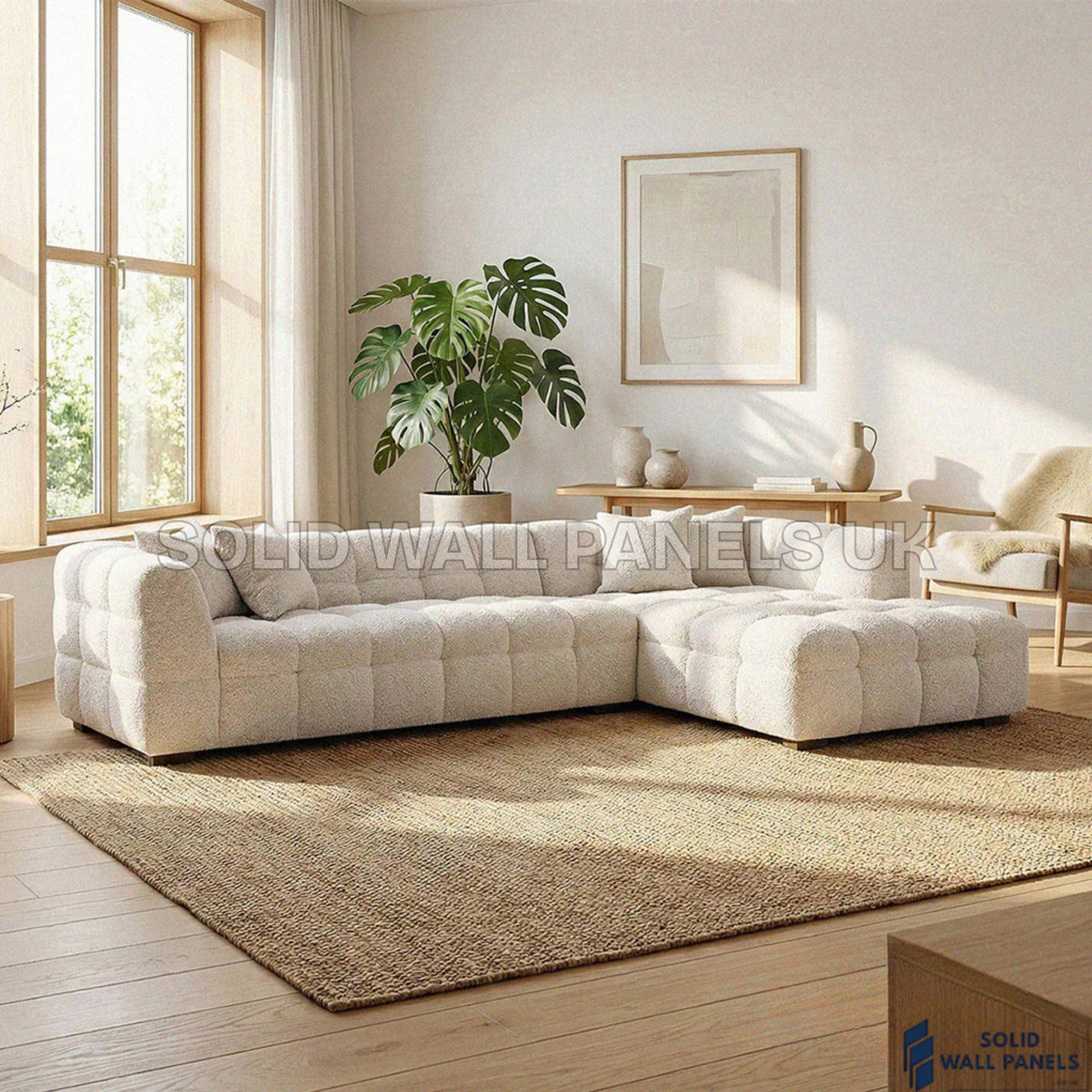Tribeca Bubble Right Hand Facing Corner Sofa – Oatmeal Beige Bouclé | Modern Chesterfield Design